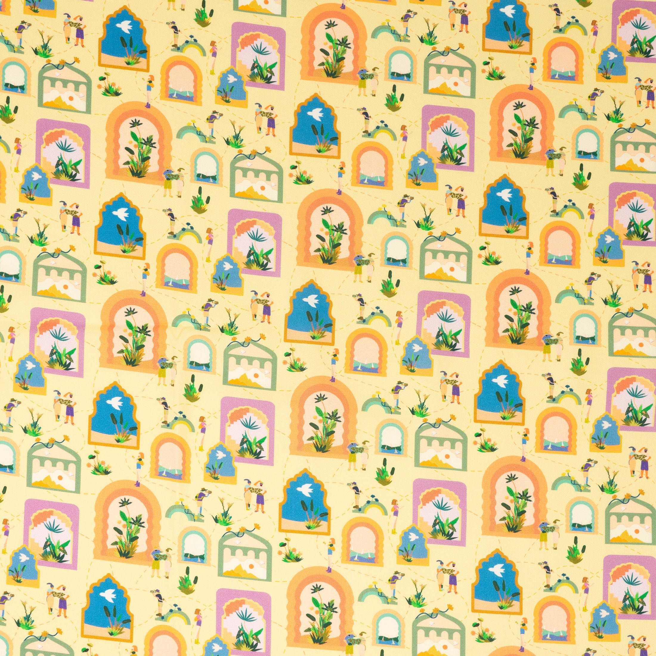 Stitch & Sparkle Colorful Vacation Window Views Cotton Fabric