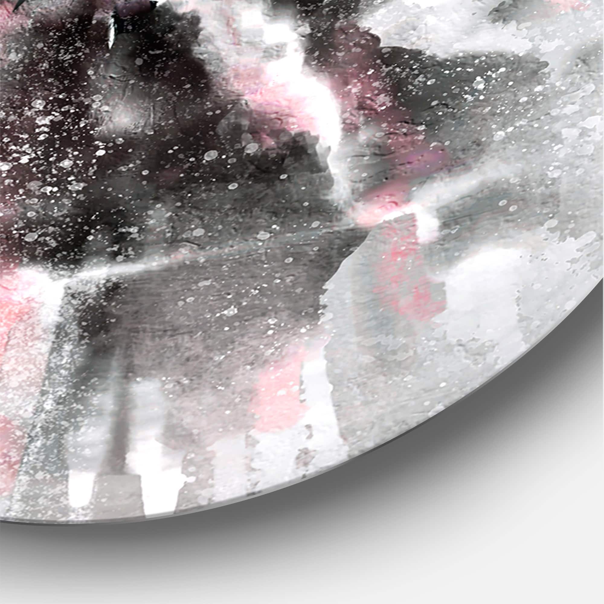 Designart - Abstract Red Flowers On Gray - Traditional Metal Circle Wall Art