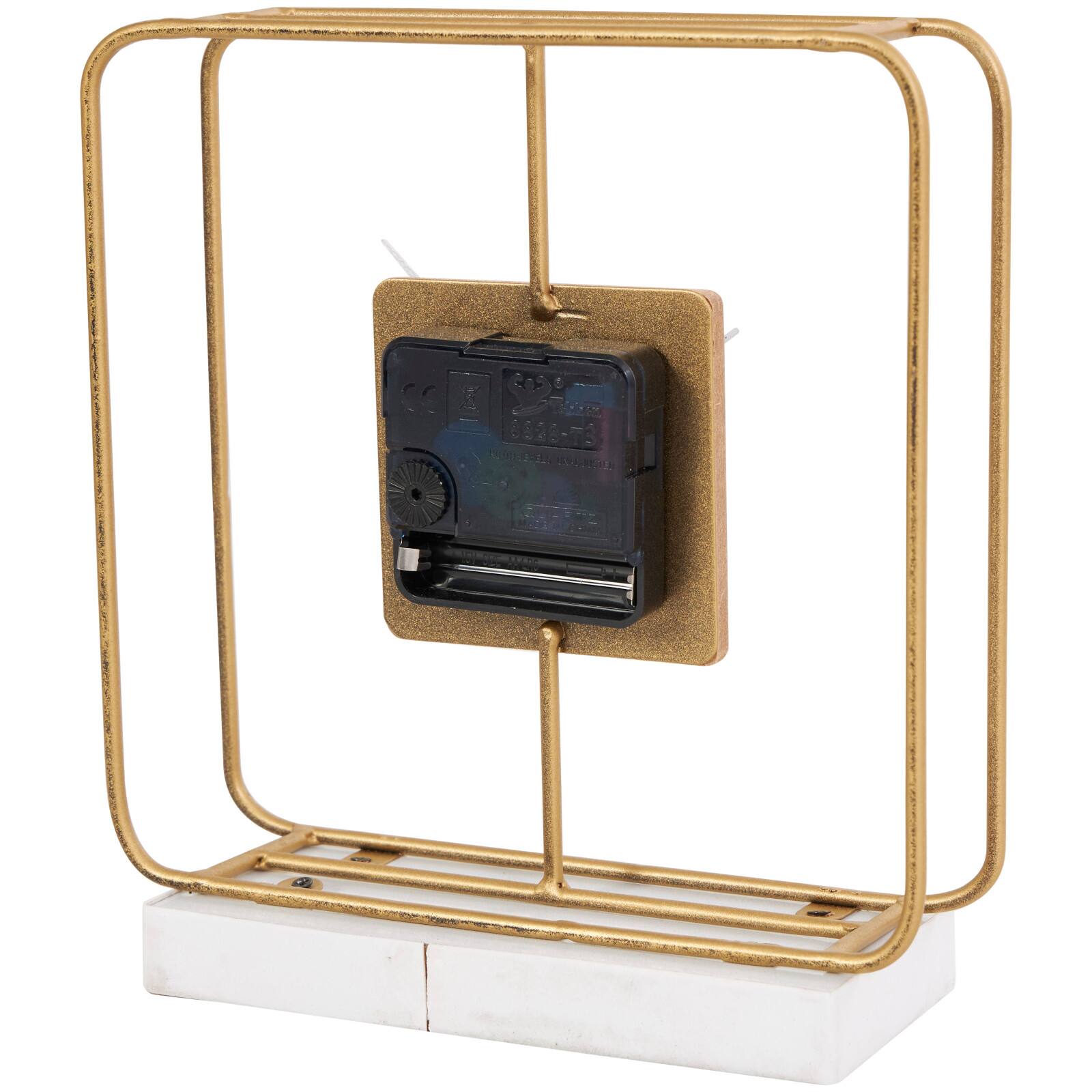 8" Gold Metal Geometric Open Frame Clock with White Clockface & Base