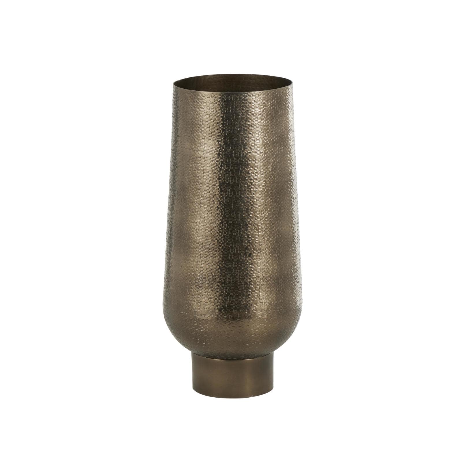 23.5" Brass Aluminum Metal Geometric Textured Wide Floor Vase with Elevated Base