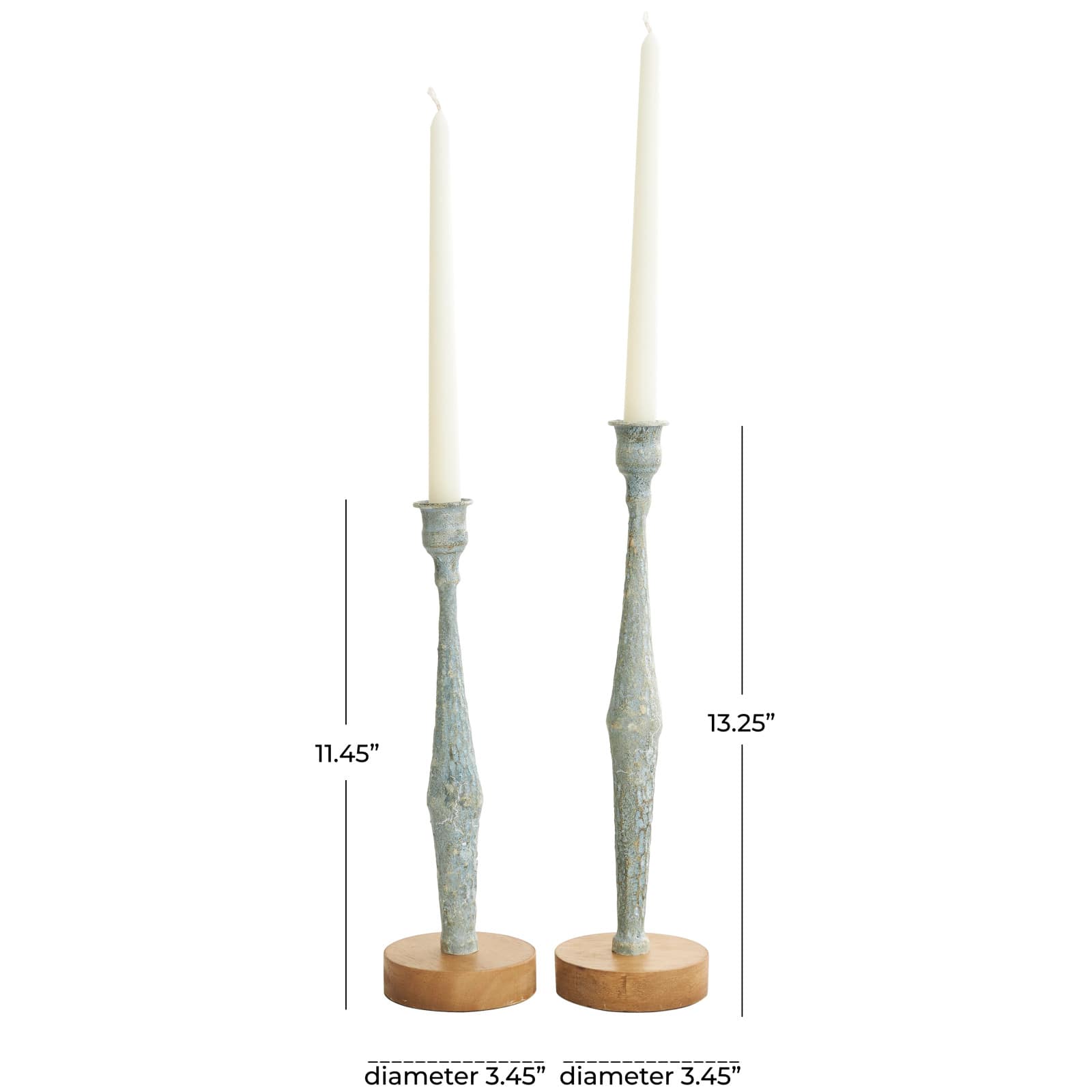 Light Blue Metal Textured Tapered Candle Holder Set