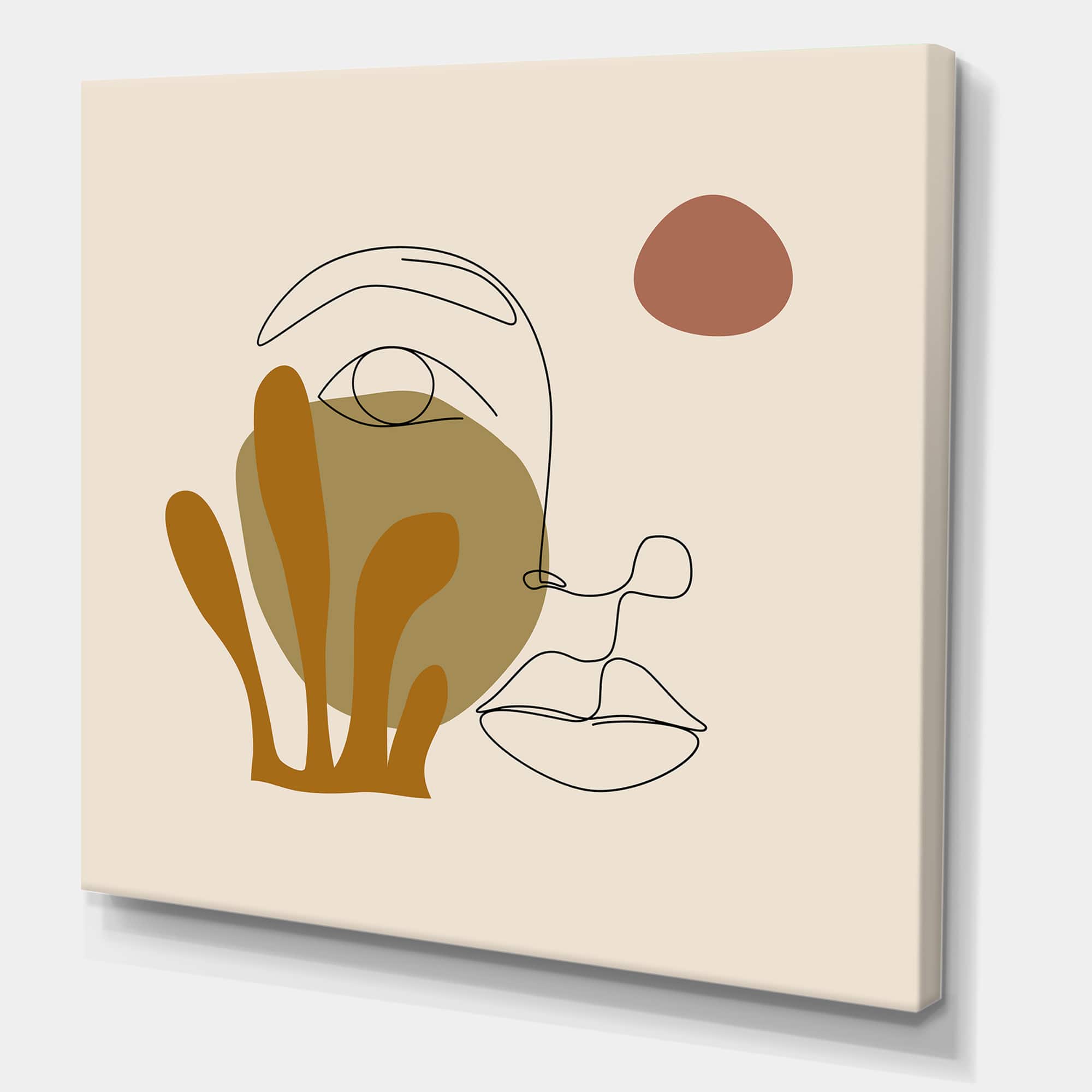 Designart - One Line Art Portrait of Woman In Terracotta Tones - Modern Canvas Wall Art Print