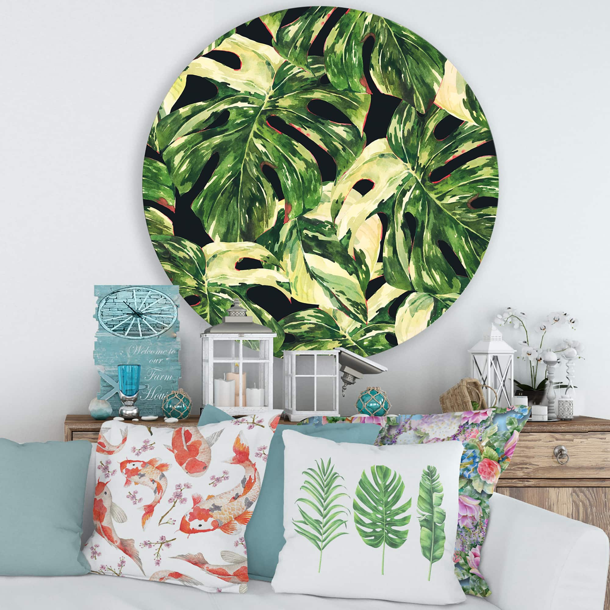 Designart - Natural Leaves Exotic On Dark II