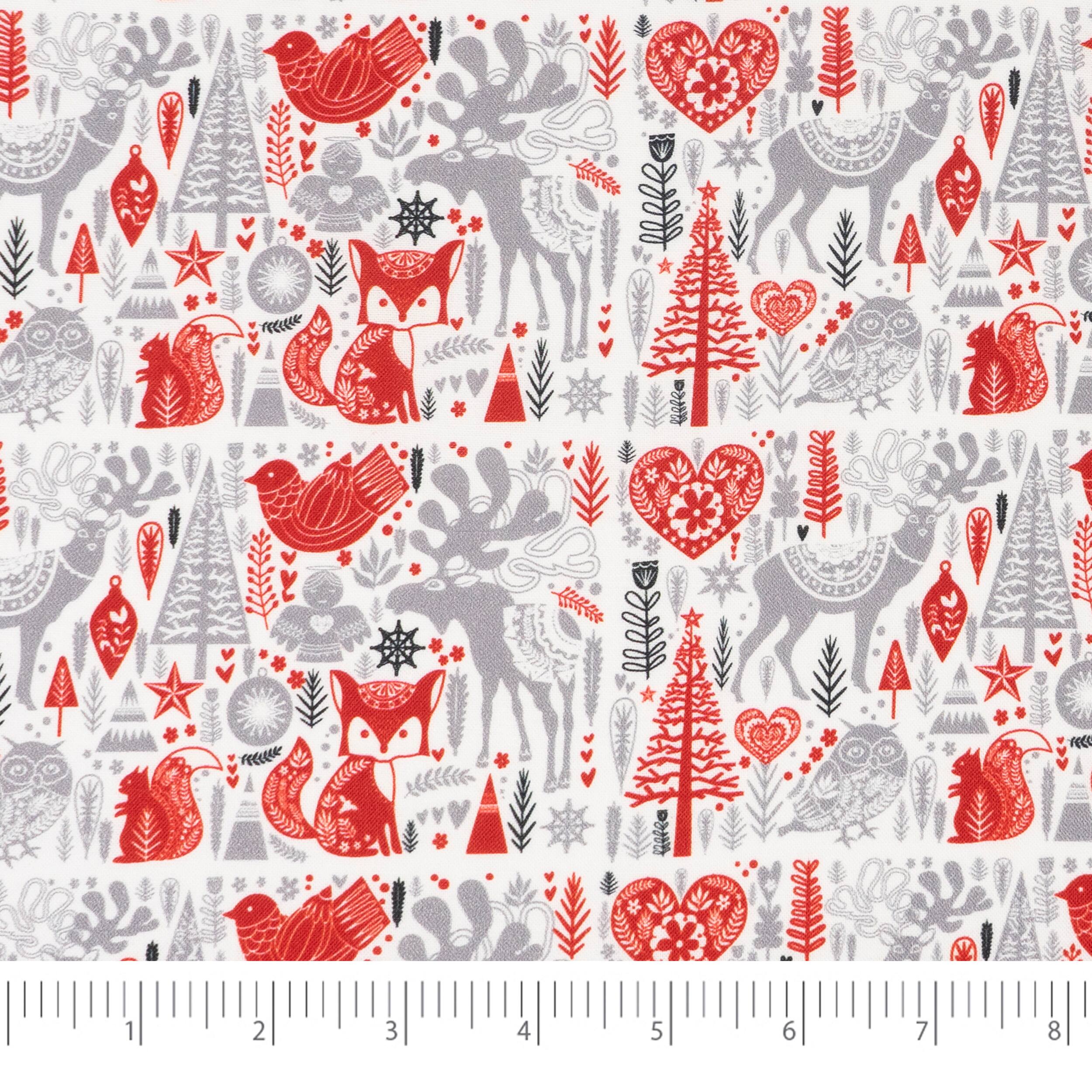 Singer Modern Scandinavian Christmas Deer Printed Cotton Fabric