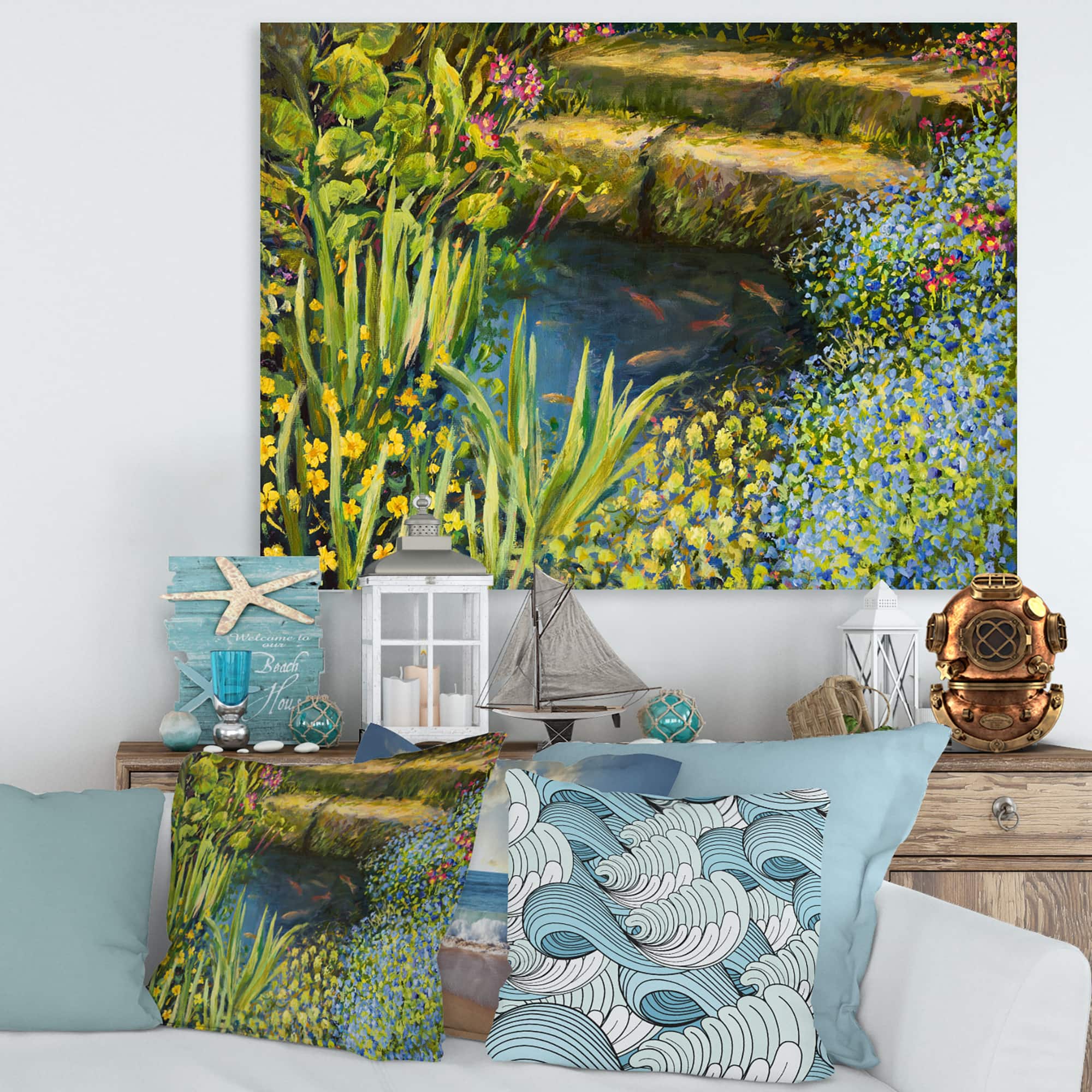 Designart - Colorful Silence At The Lake Side - Lake House Canvas Wall Art Print