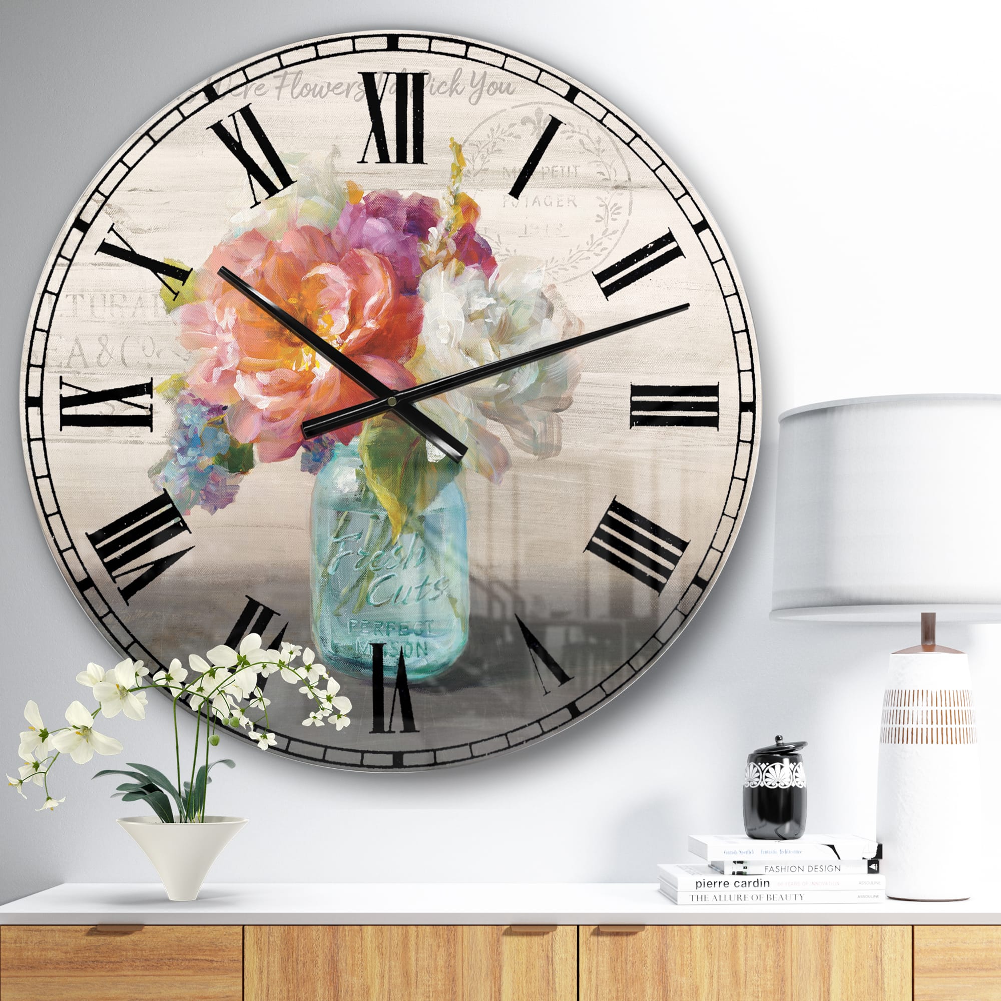 Designart 'French Cottage Bouquet I Mothers Farmhouse Wall Clock