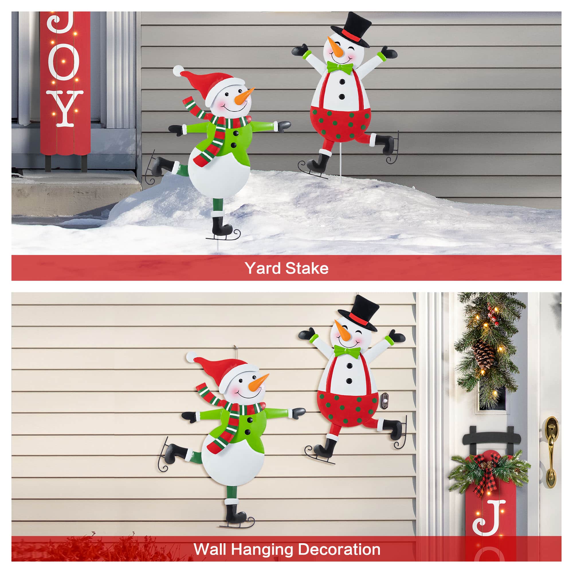 Glitzhome® 36" Metal Christmas Skiing Snowmen Yard Stake Set