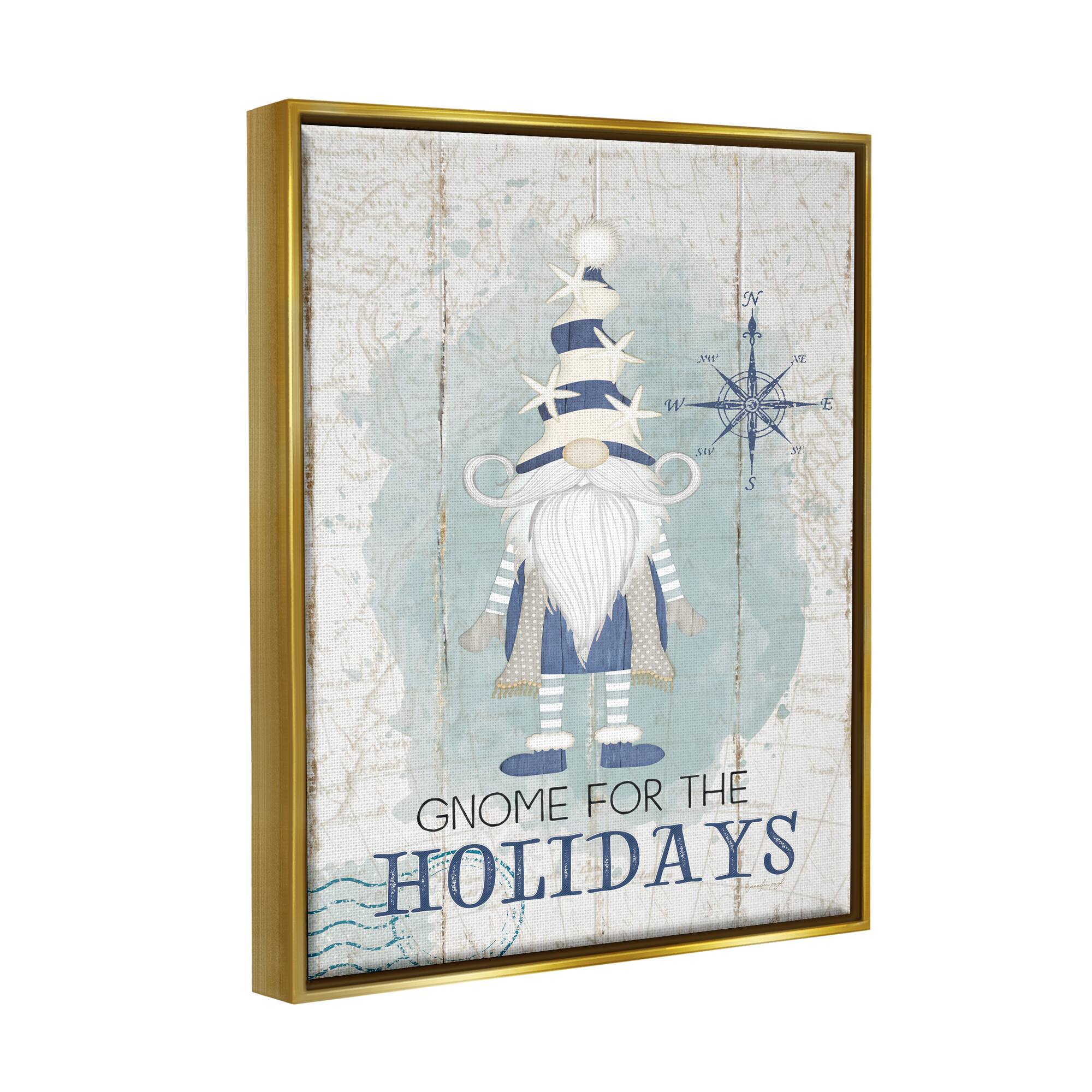 Stupell Industries Gnome For The Holidays Nautical Framed Floater Canvas Wall Art