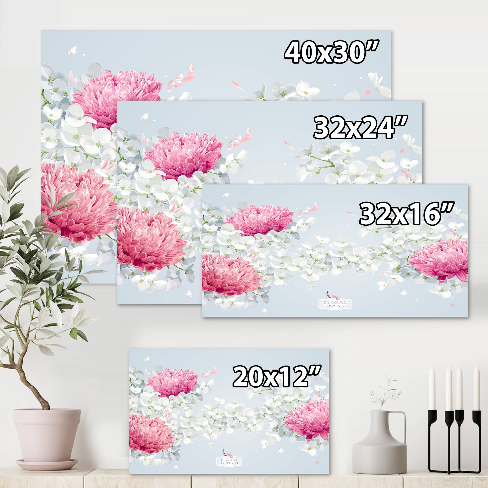 Designart - Chrysanthemums and Apple Blossom - Traditional Canvas Wall Art Print