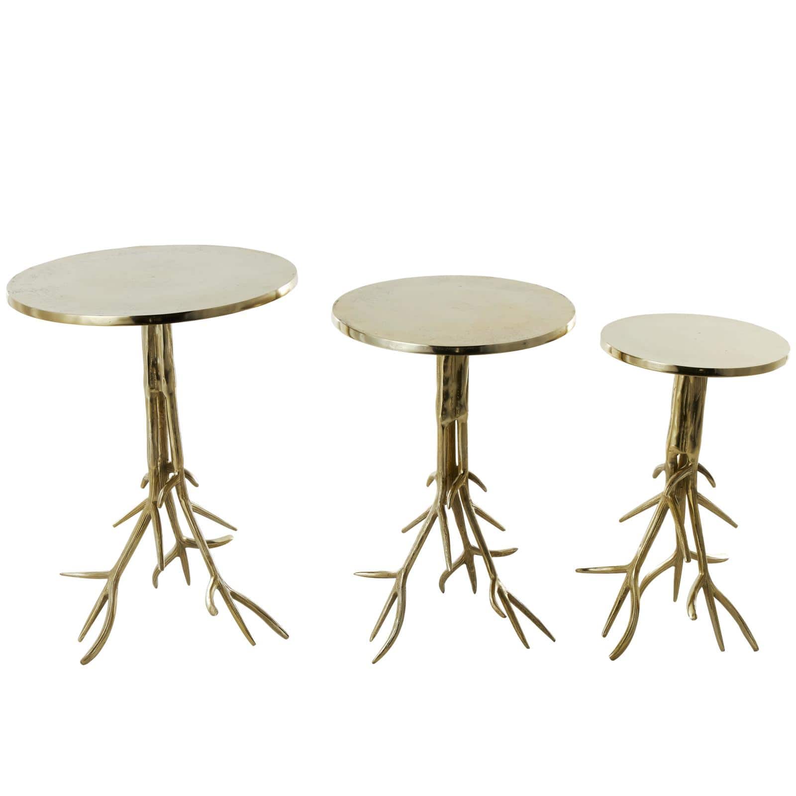 Gold & Aluminum Metal Tree Accent Table with Branch Inspired Bases, 3ct.