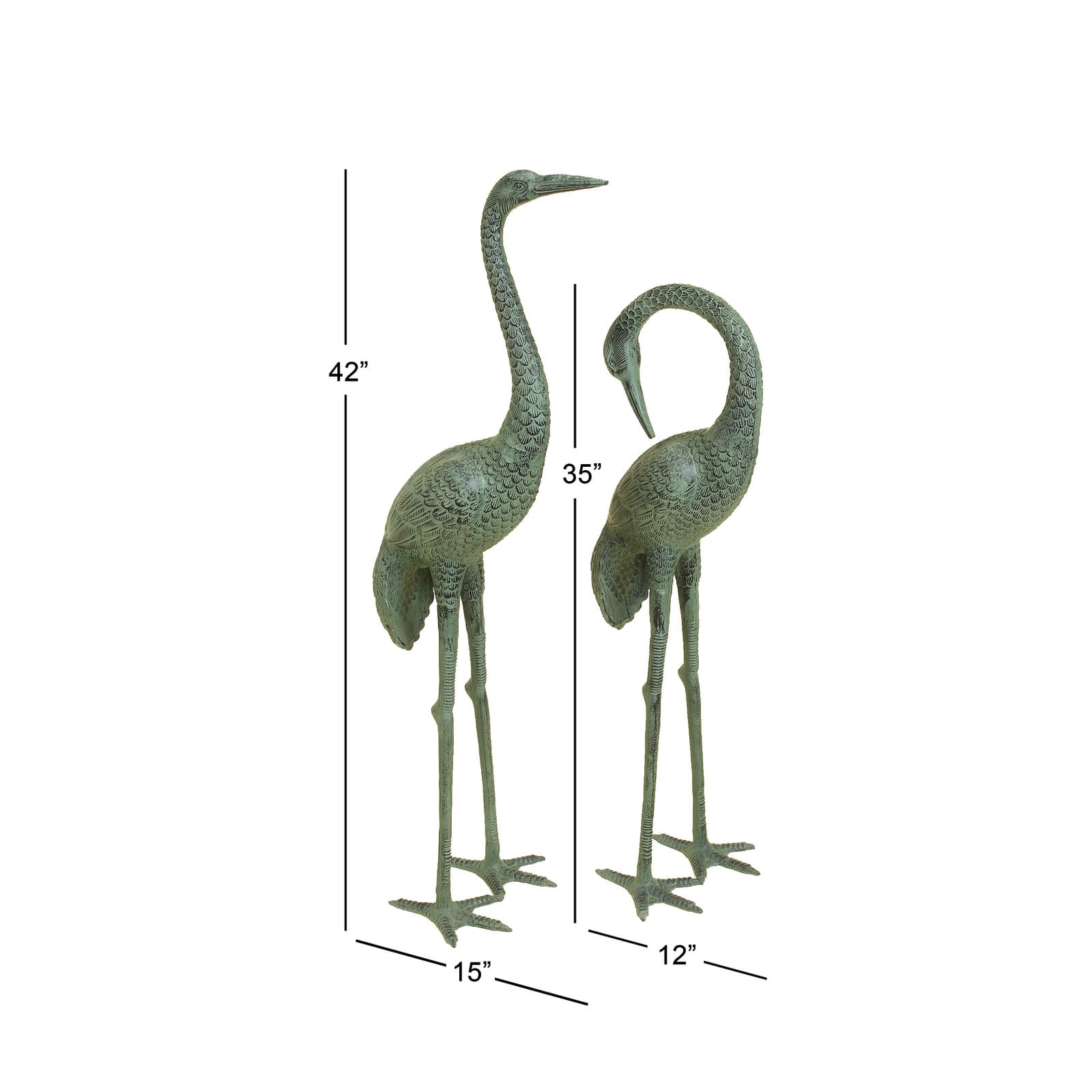 Green Aluminum Coastal Garden Bird Sculpture Set
