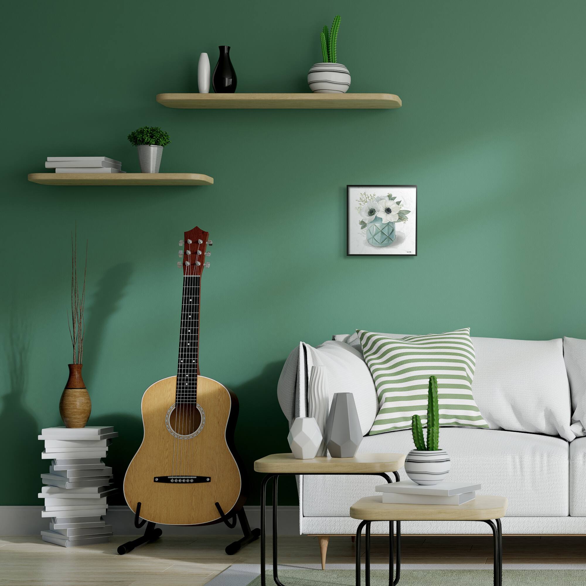 Stupell Industries Soft White Flowers in Turquoise Planter Wall Accent with Black Frame