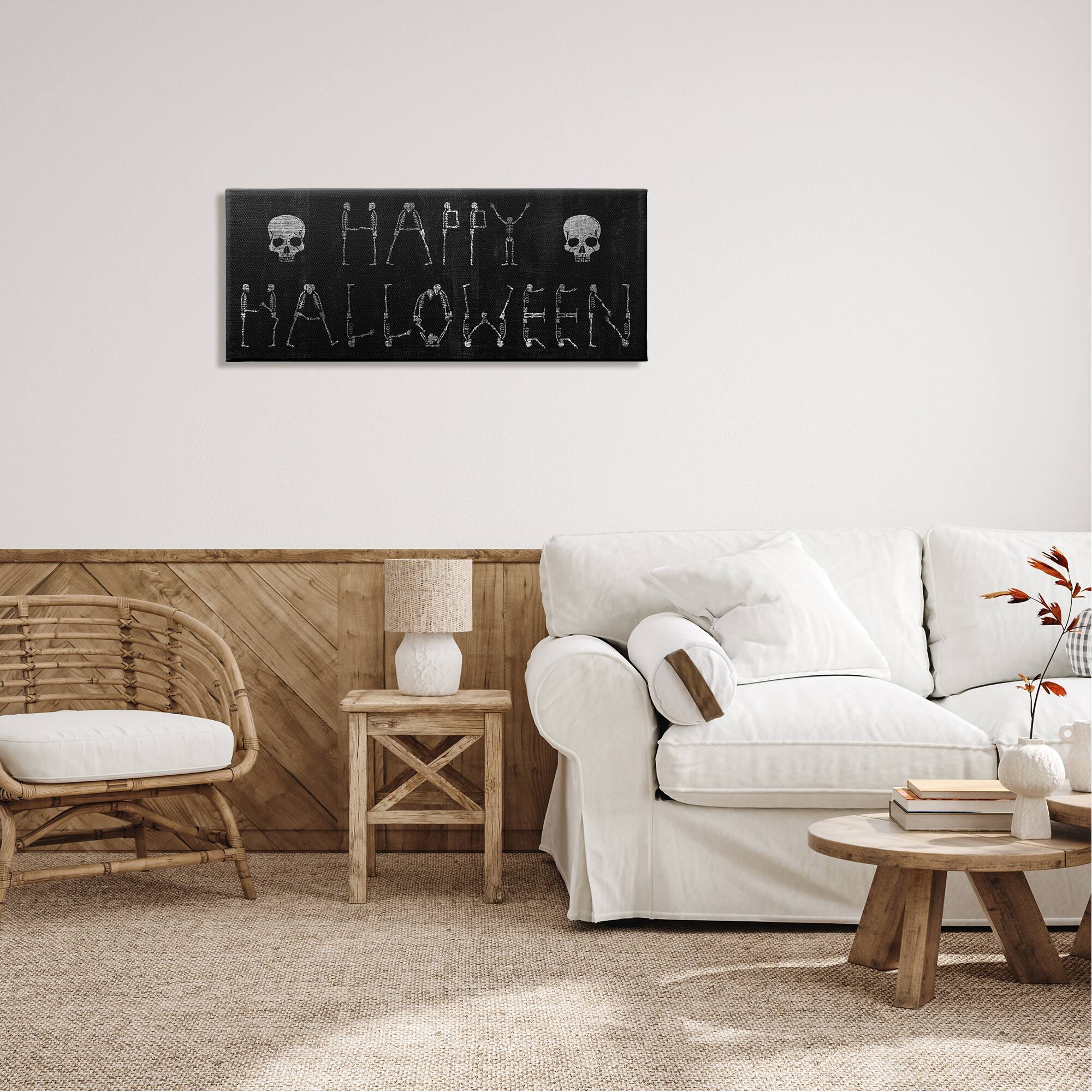 Stupell Industries Happy Halloween Skeleton Letters Canvas Wall Art