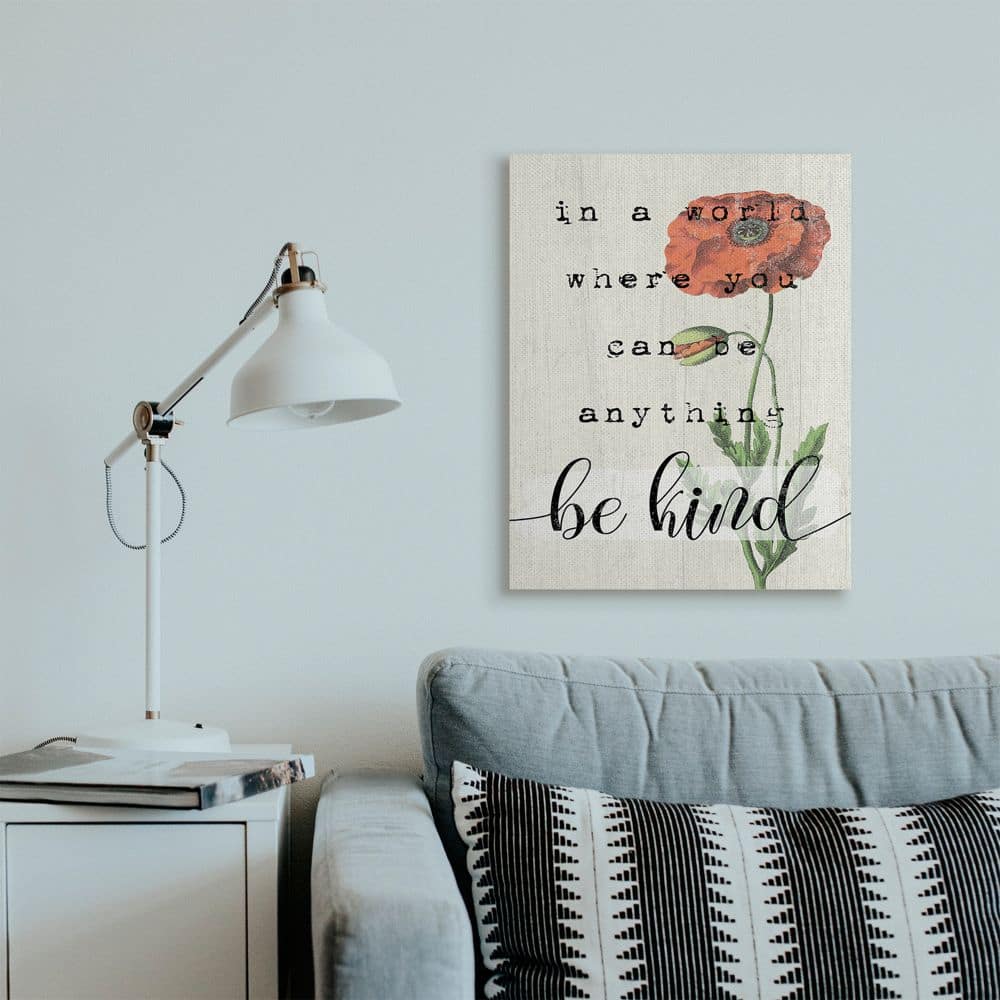 Stupell Industries Be Kind Phrase Motivational Attitude with Red Poppy Canvas Wall Art