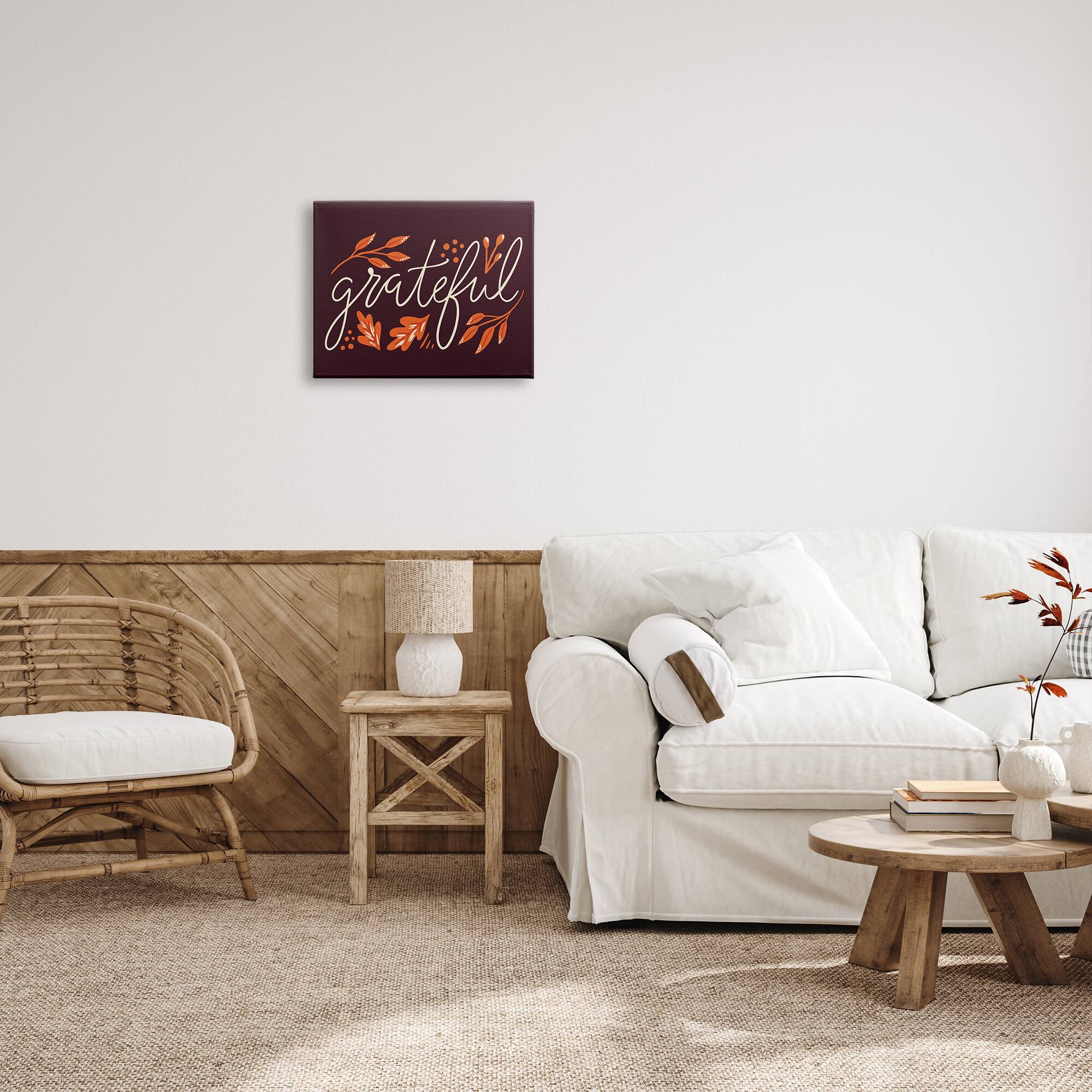 Stupell Industries Grateful Autumnal Leaves Phrase Canvas Wall Art