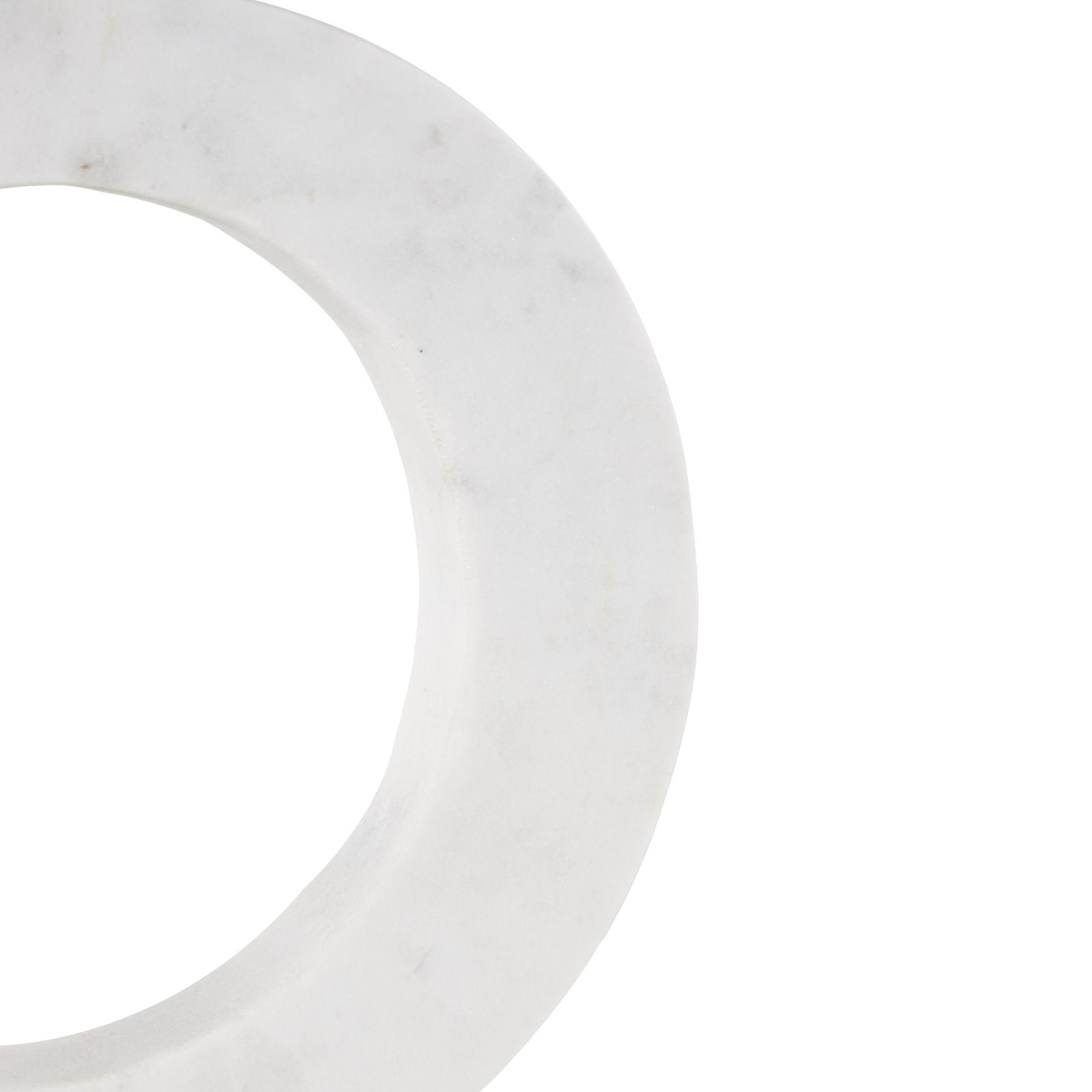 12.25" White Marble Geometric Open Ring Sculpture with Black Block Base