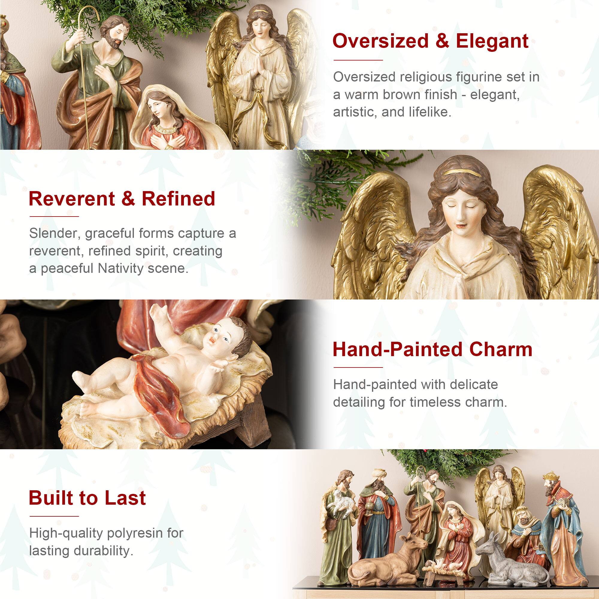 Glitzhome® 18" 10-Piece Oversized Christmas Nativity Figurine Set