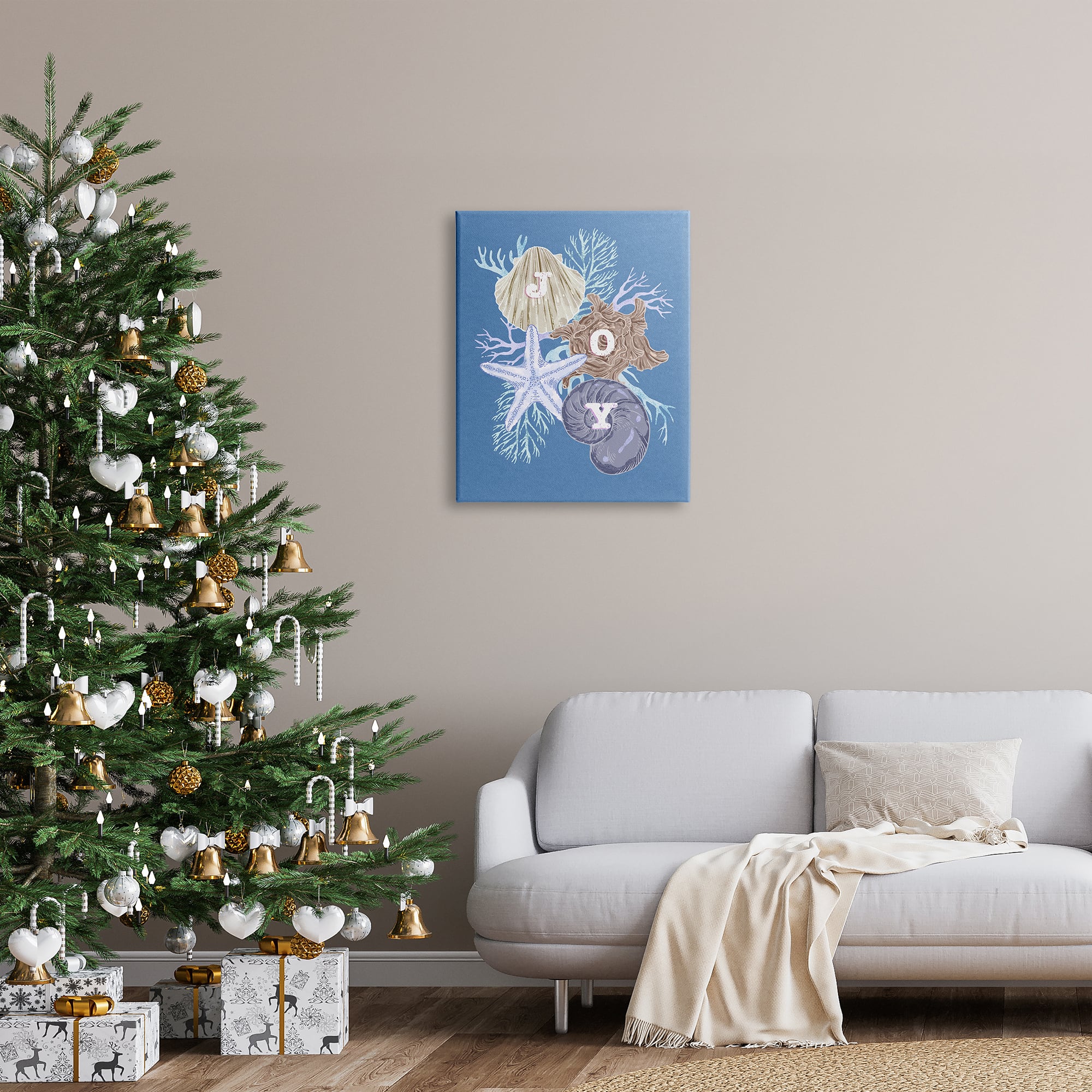 Stupell Industries Joy Nautical Holiday Seashells Canvas Wall Art