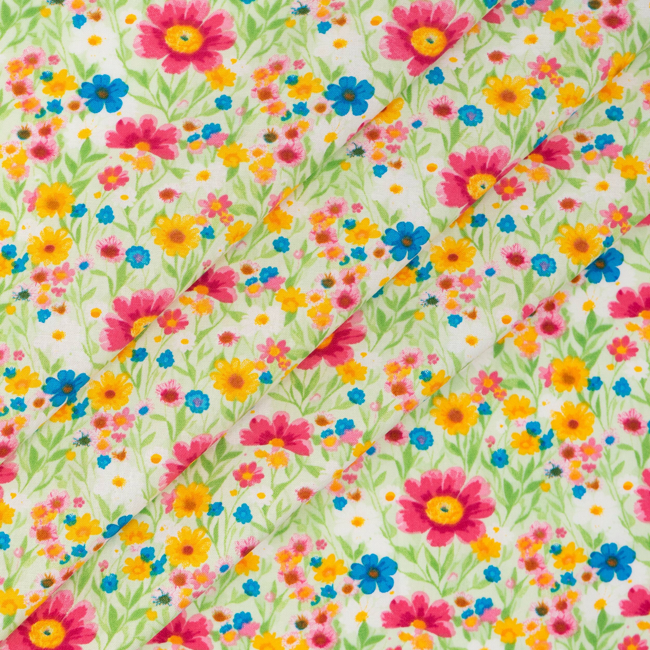 SINGER Pink Green Spring Premium Square Cotton Fabric Bundle 