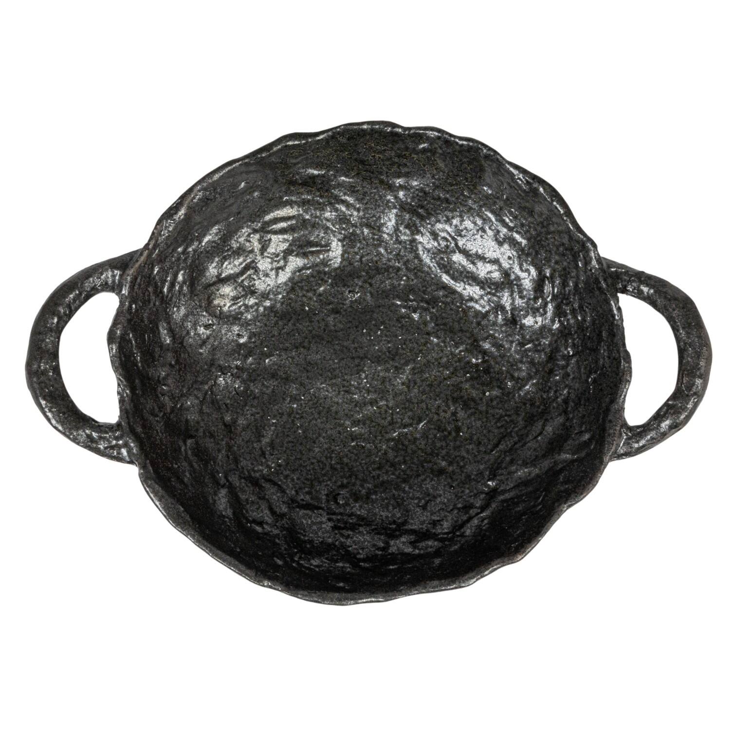 Hello Honey® 9.5" Black Stoneware Footed Plate with Handles & Reactive Glaze