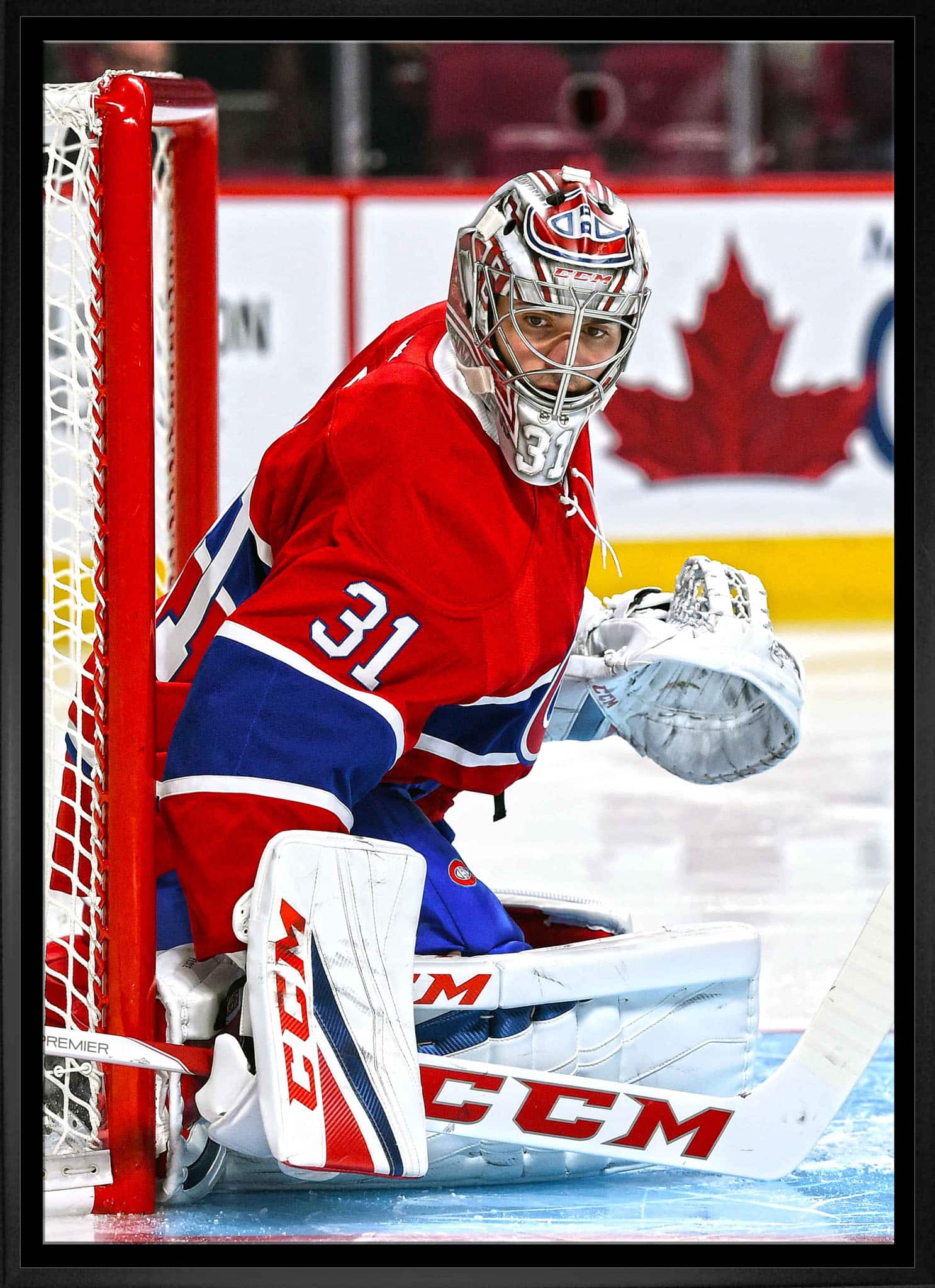 Carey Price Unsigned 20" x 29" Framed Canvas Action "Protecting the Net" 22" x 31"