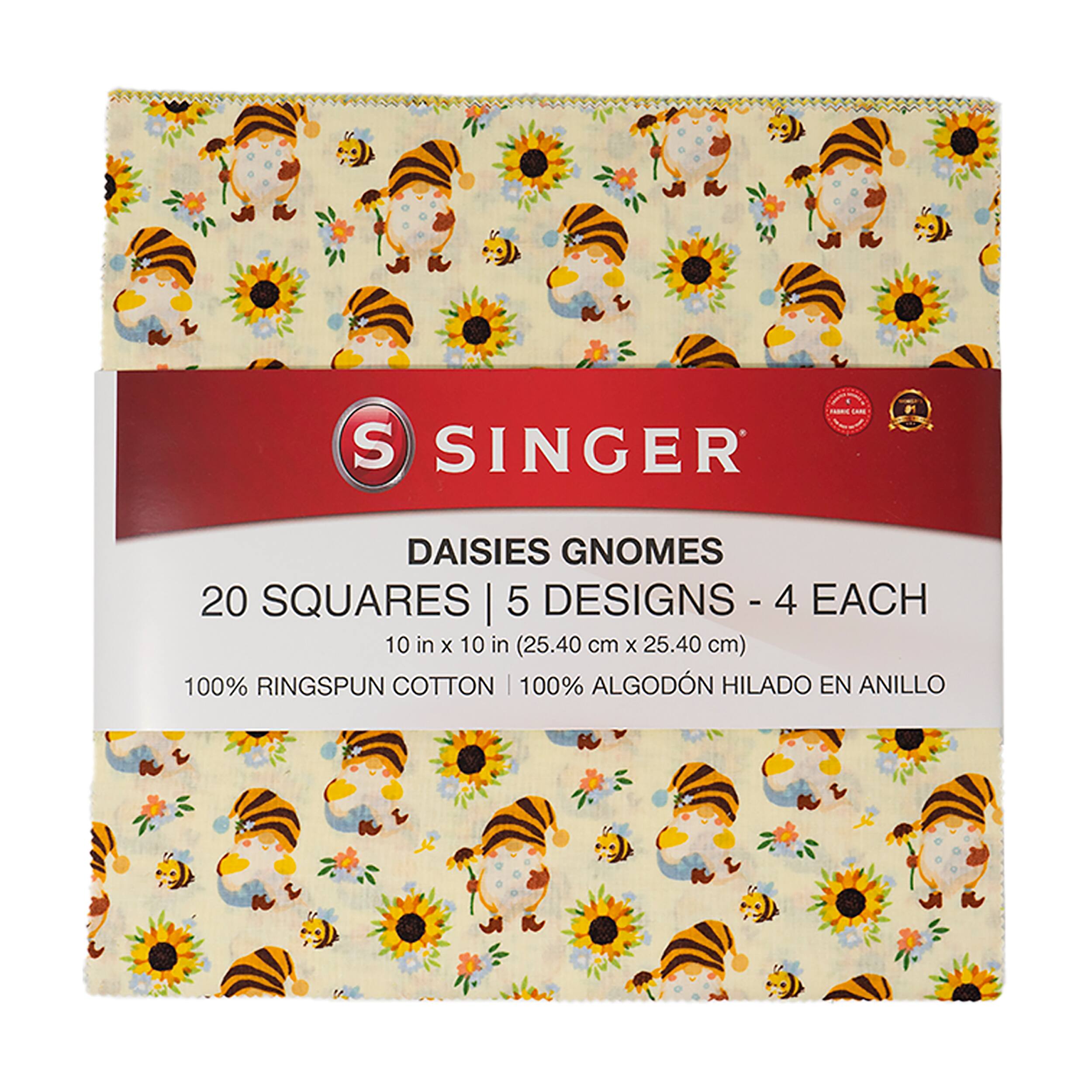 SINGER 10" x 10" Daisies Gnomes Square Cotton Fabric Premium Packs