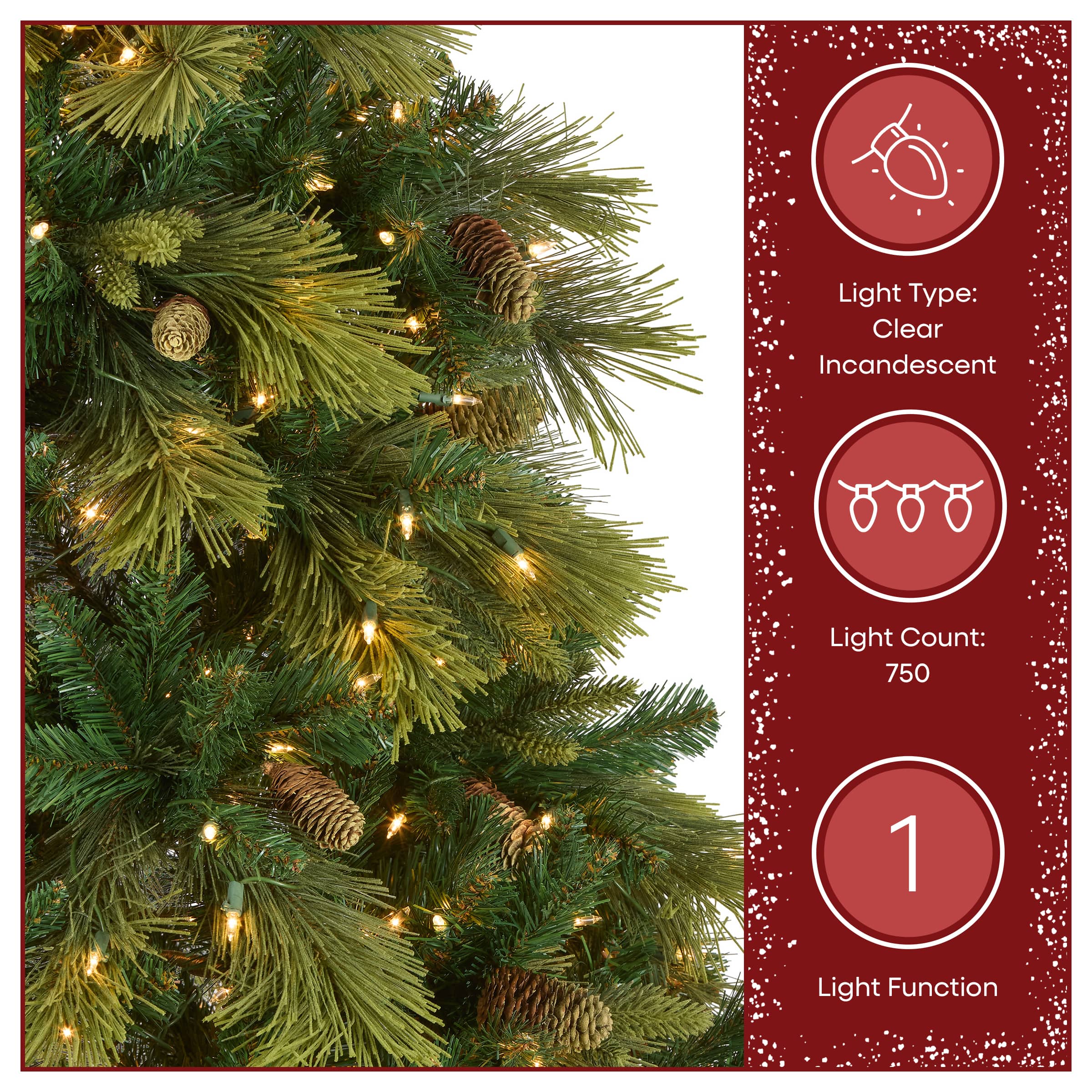 7.5 ft. Pre-lit Hinged Carolina Pine Full Artificial Christmas Tree, Clear Lights