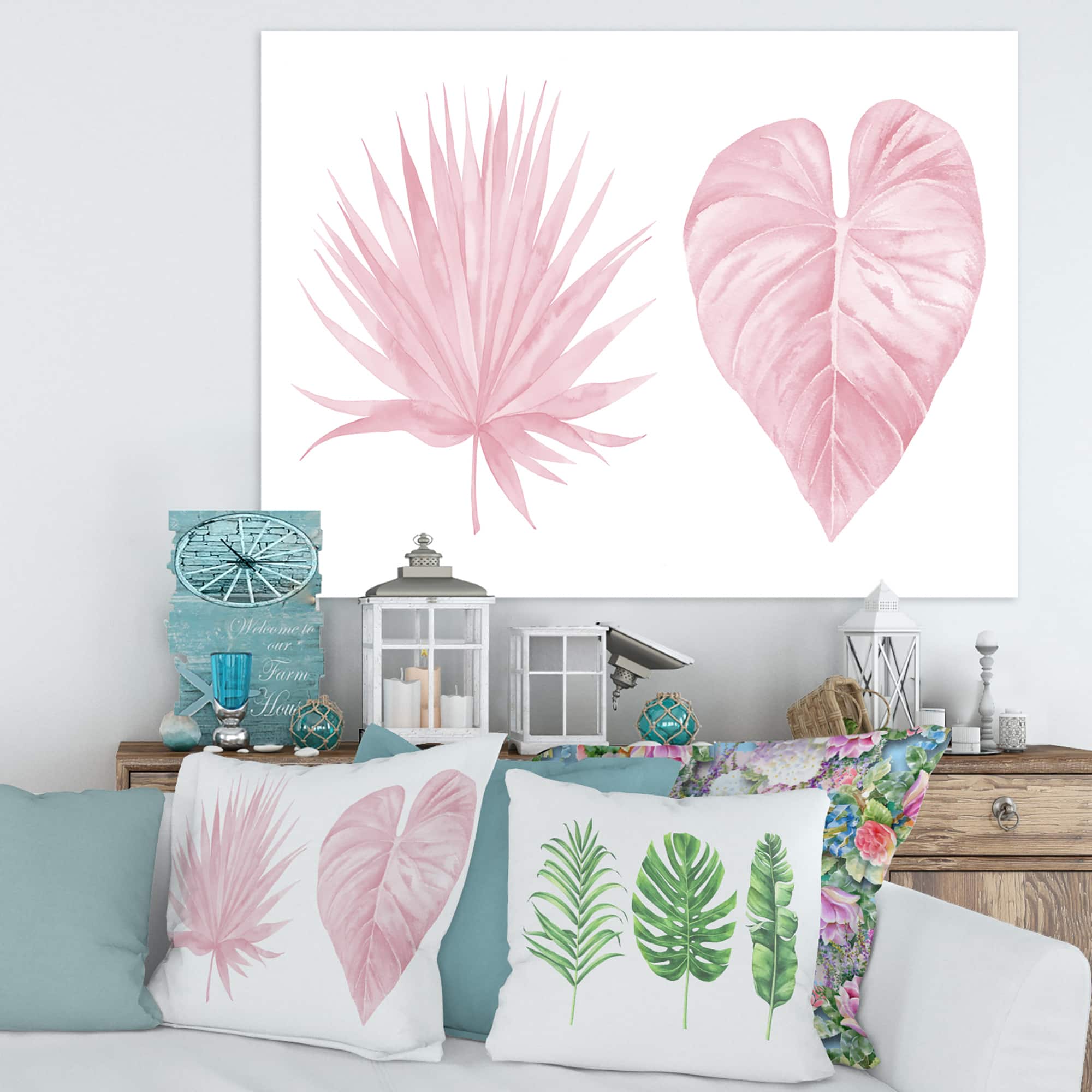 Designart - Tropical Pink Watercolour Leaves II