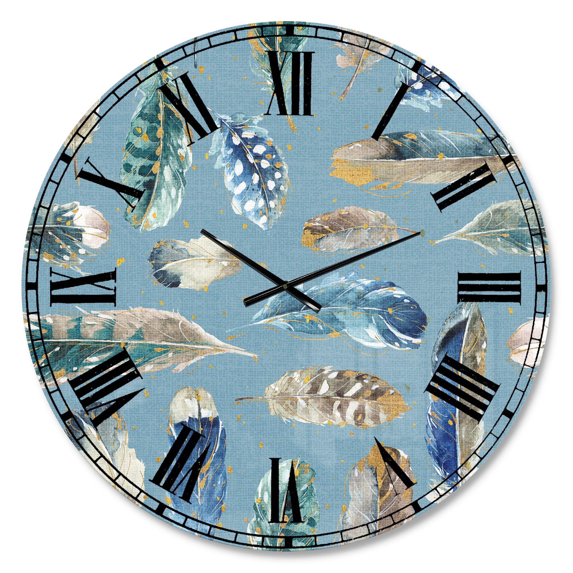 Designart 'Indigold Feathers Turquoise Pattern Traditional Wall Clock