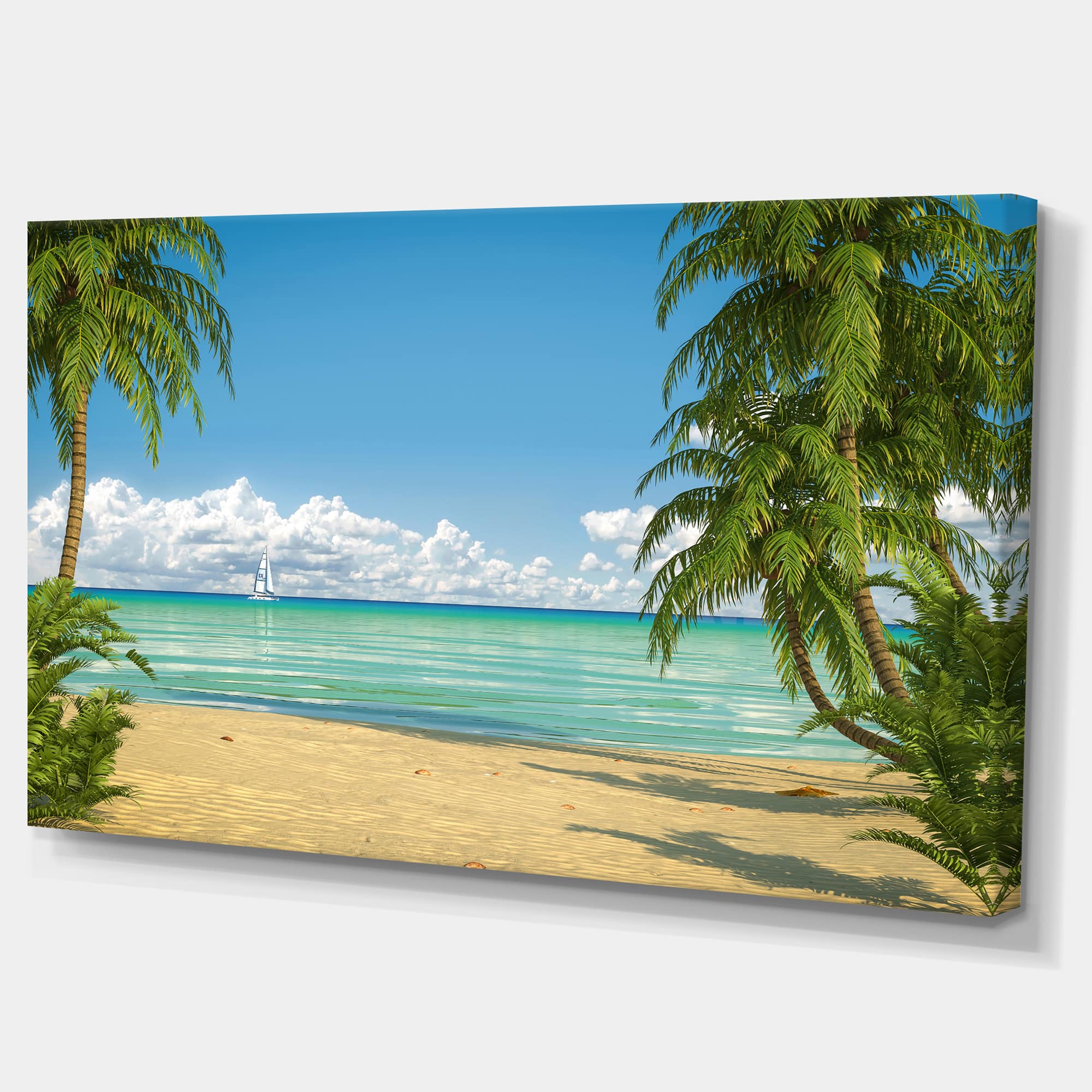 Designart - Palms at Caribbean Beach - Seashore Photo Canvas Art Print