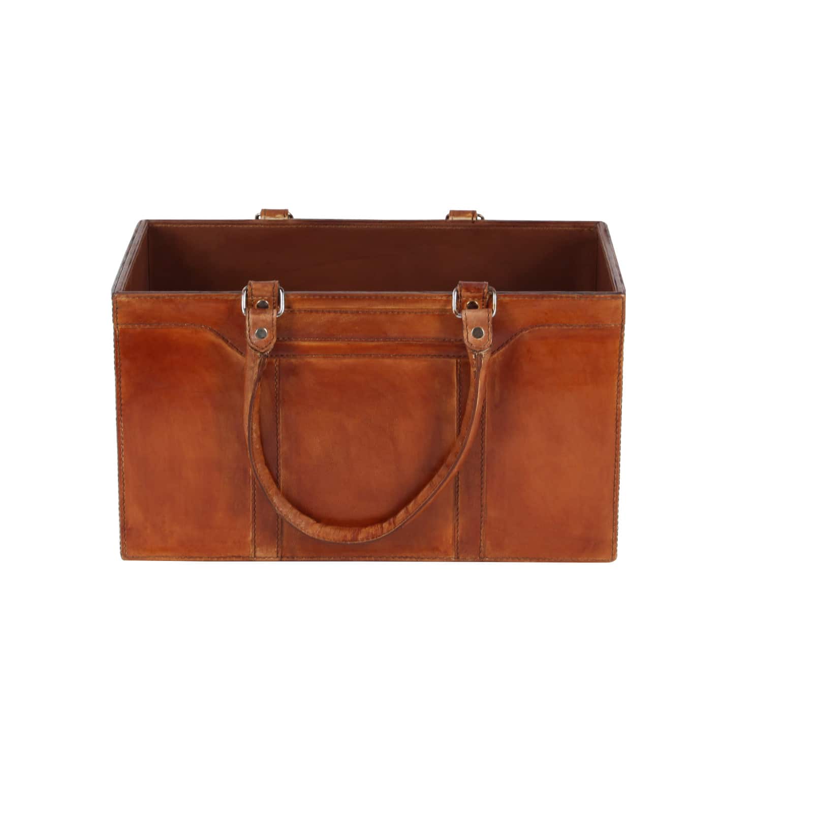 16" Brown Leather Rustic Magazine Holder