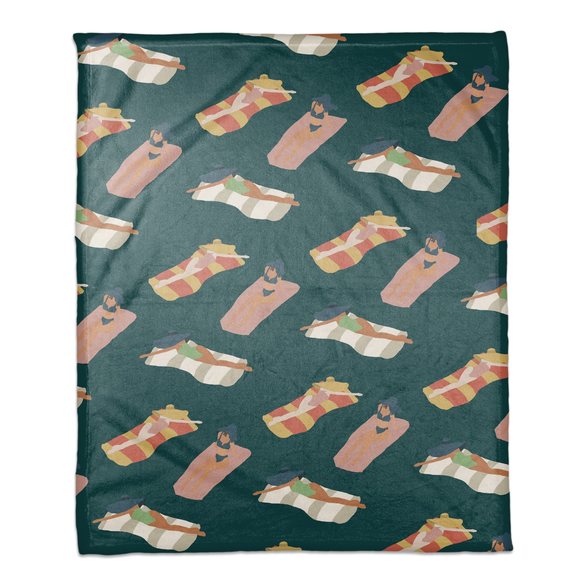 Navy Sun Bathers Pattern Coral Fleece Blanket