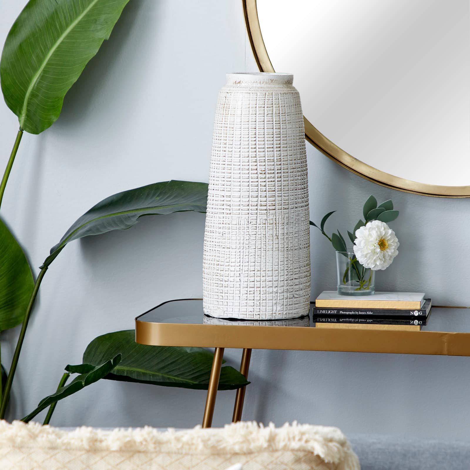 17" White Terracotta Coastal Vase