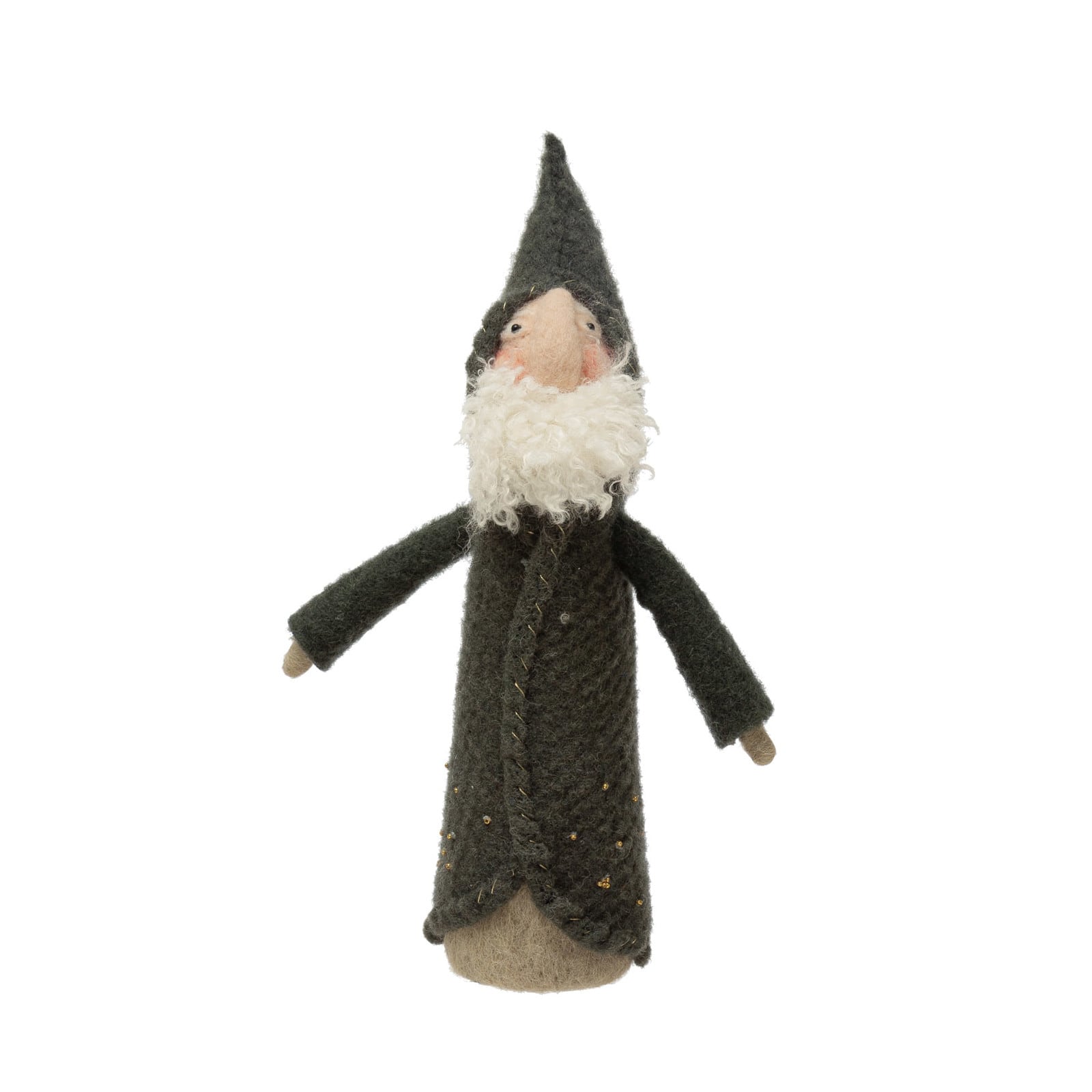 Hello Honey® 13.75" Green Wool Felt Santa with Embroidery & Beads
