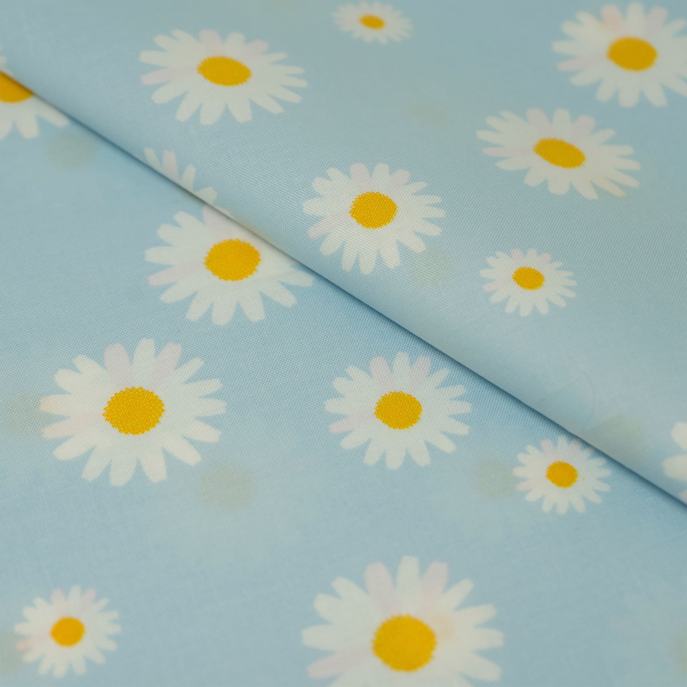 SINGER Daisy Floral Print on Blue Cotton Fabric