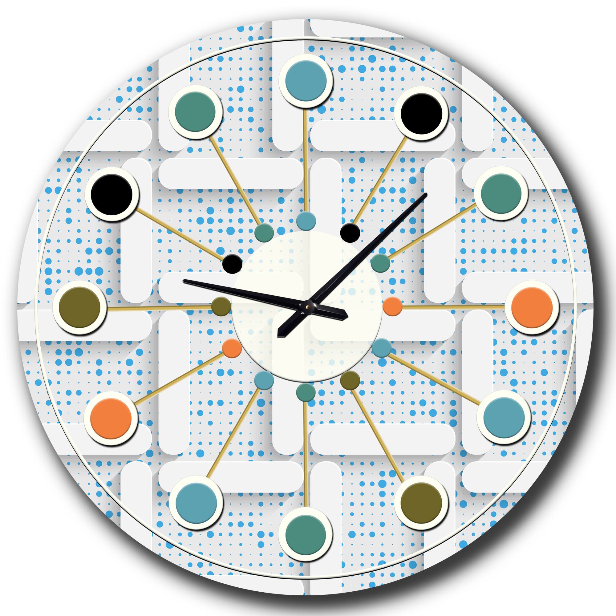 Designart '3D White And Light Blue Pattern I Mid-Century Modern Wall Clock