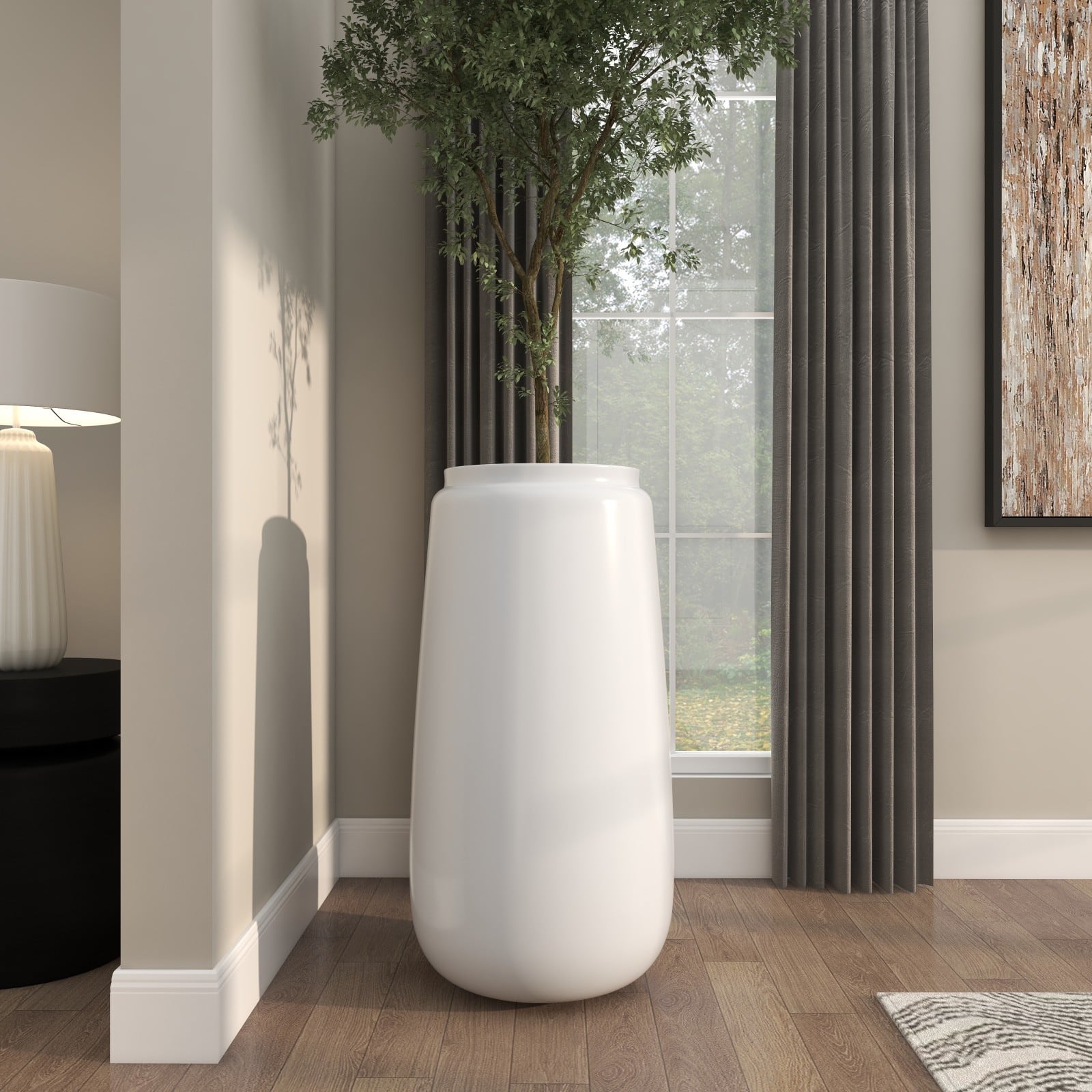 30" Tall White Floor Vase