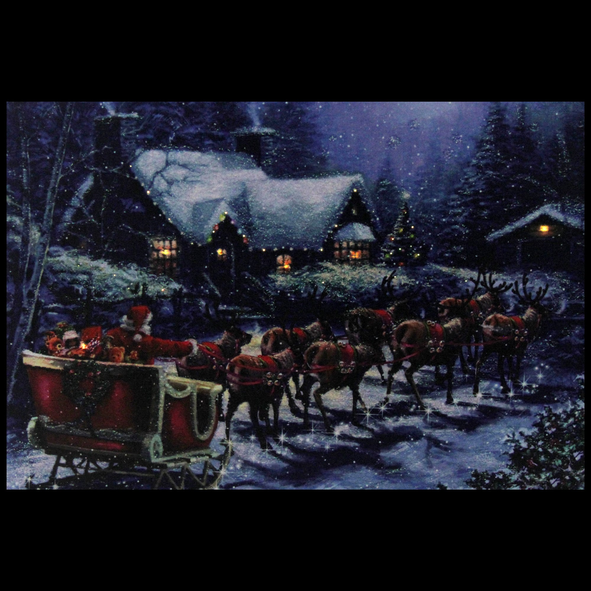 LED Lighted Santa Claus In Sleigh Christmas Canvas Wall Art