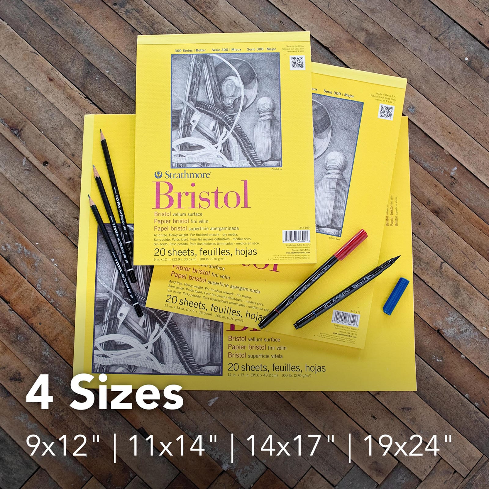 Strathmore Bristol Paper Pad, 300 Series, Tape-Bound, 20 Sheets, Smooth, 11" x 14""