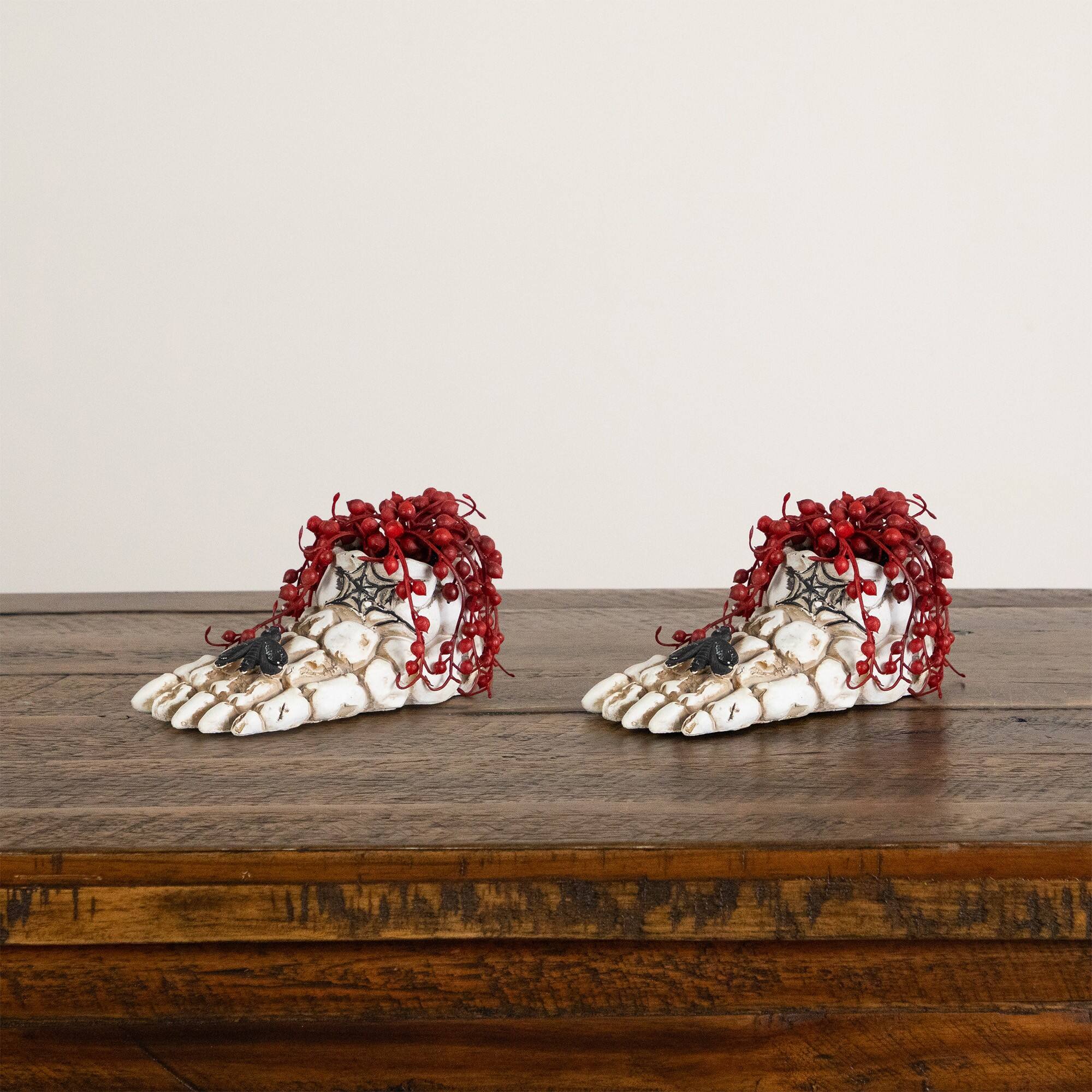 3" Artificial Halloween String of Pearls in Skeleton Foot Planters, 2ct.
