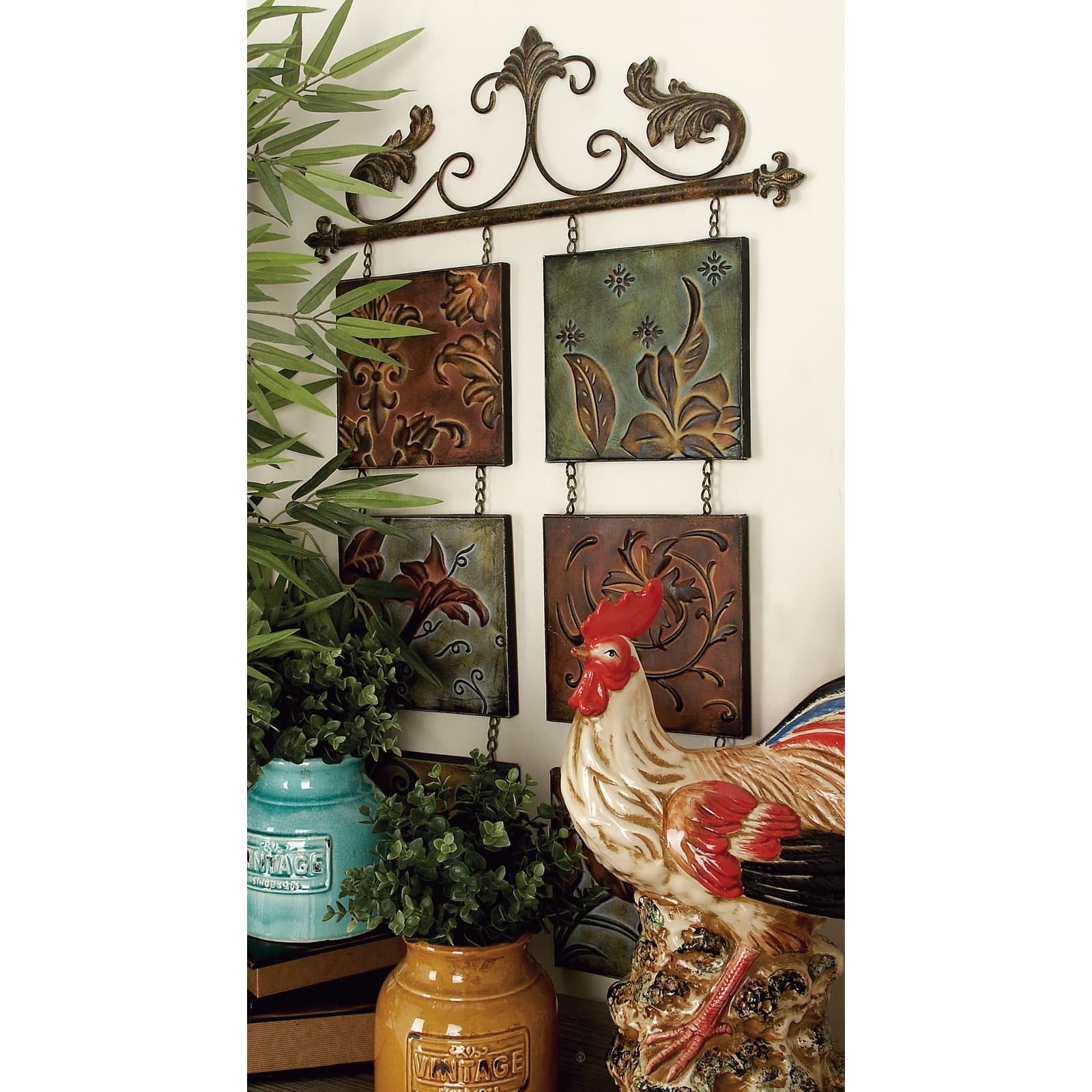 Brown Wrought Iron Traditional Floral Wall Decor