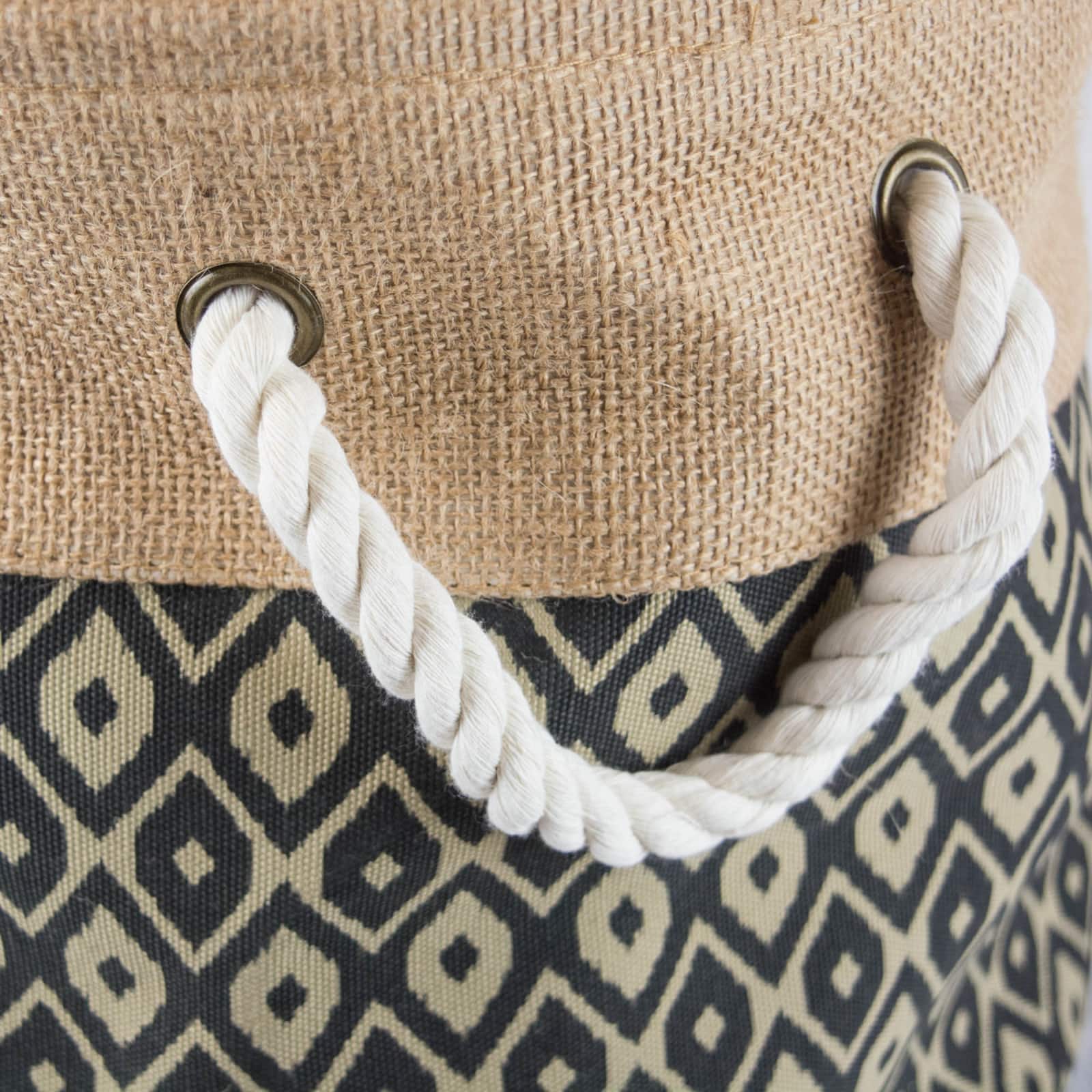 DII® 15" Black Ikat Round Burlap Bin
