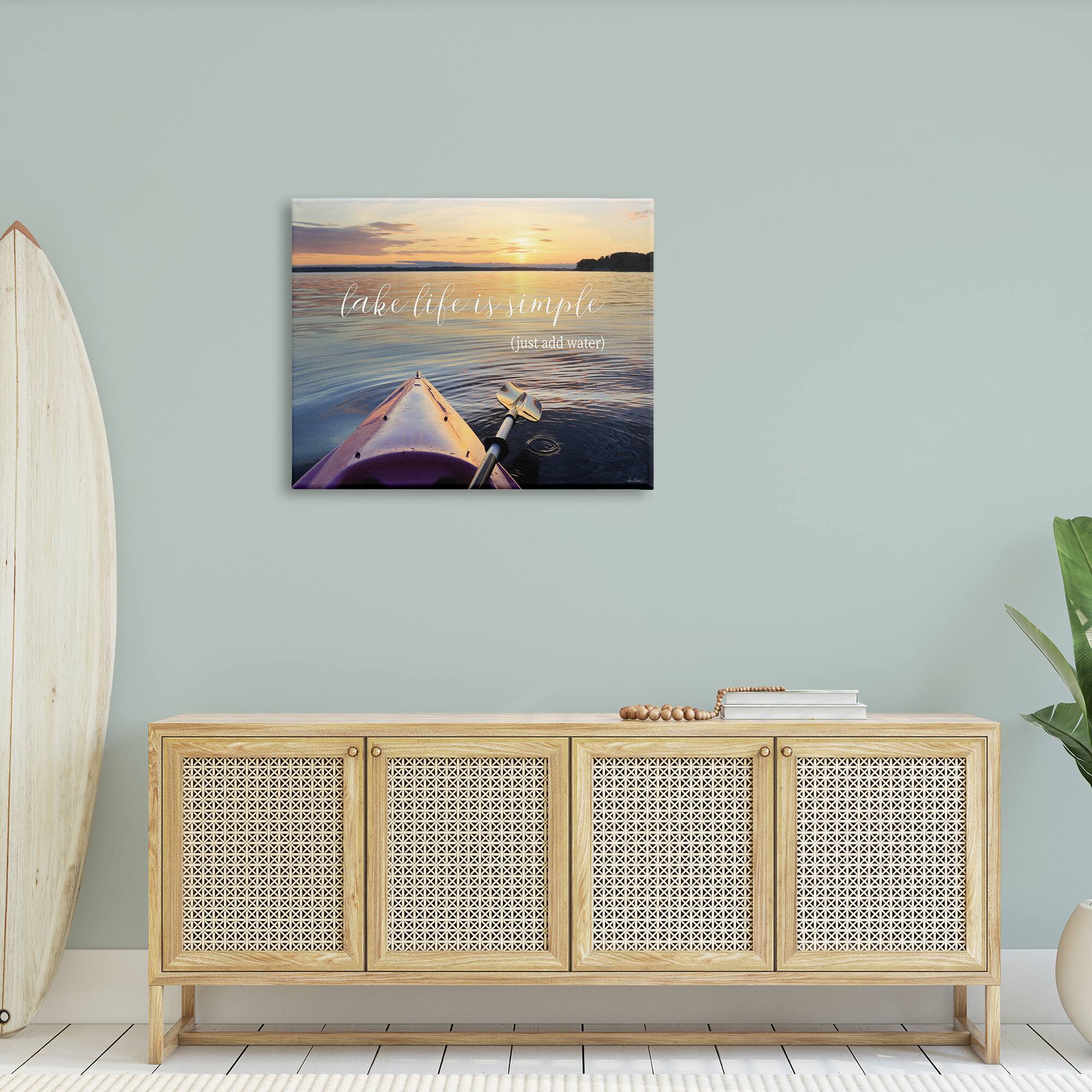 Stupell Industries Lake Life Is Simple Phrase Kayak Boat Sunrise Canvas Wall Art
