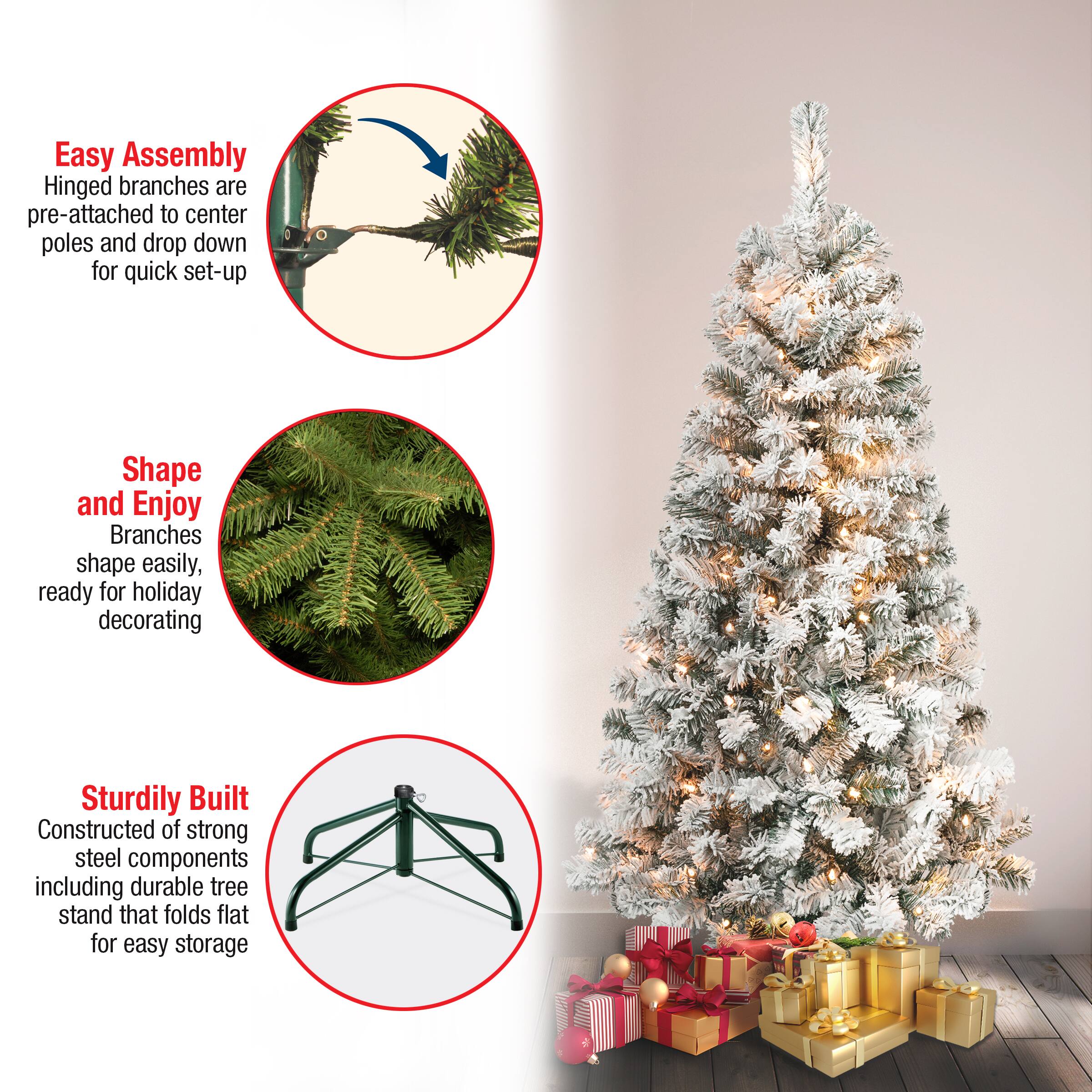4.5ft. Pre-Lit Flocked Acacia Artificial Christmas Tree, Clear Lights