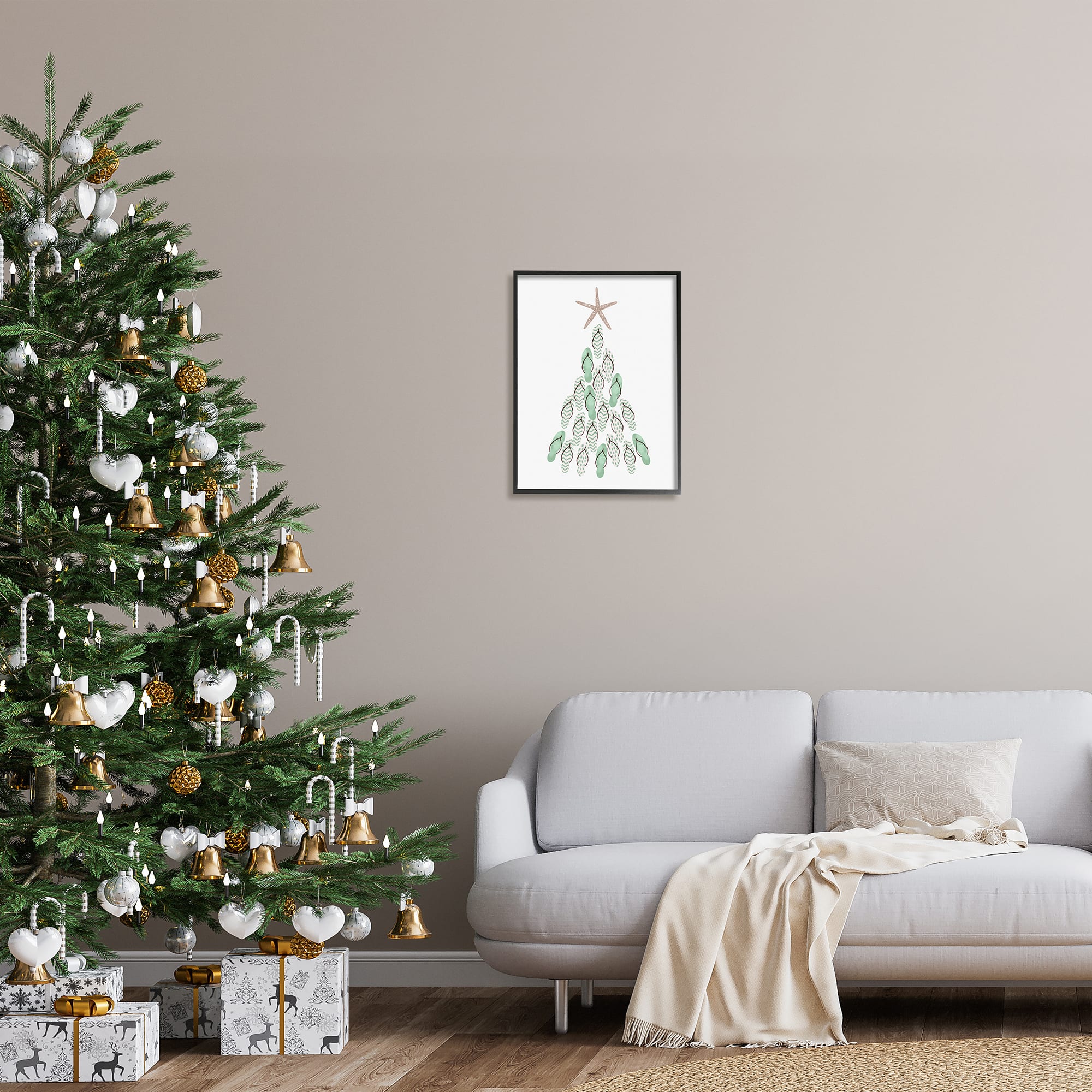 Stupell Industries Flip Flop Beachy Christmas Tree Black Framed Giclee Art