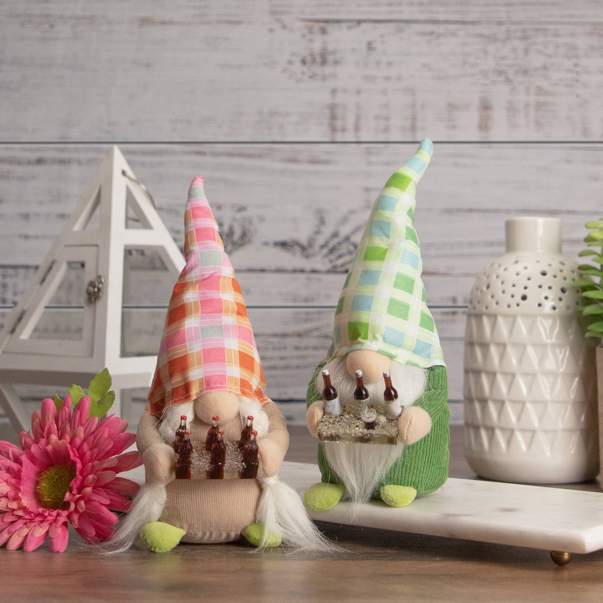 9" Pink & Orange Plaid Springtime Gnome