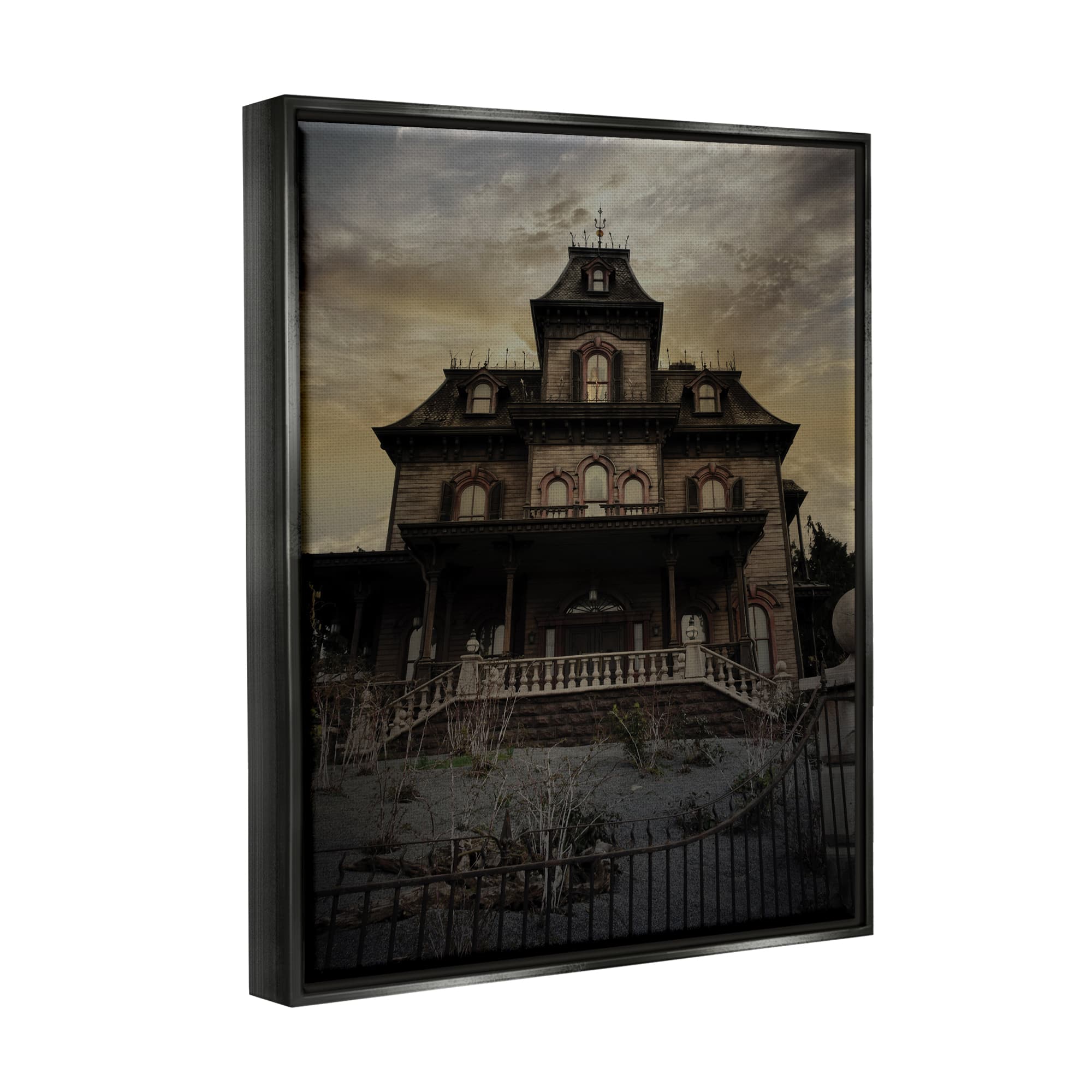 Stupell Industries Haunted House Landscape Framed Floater Canvas Wall Art