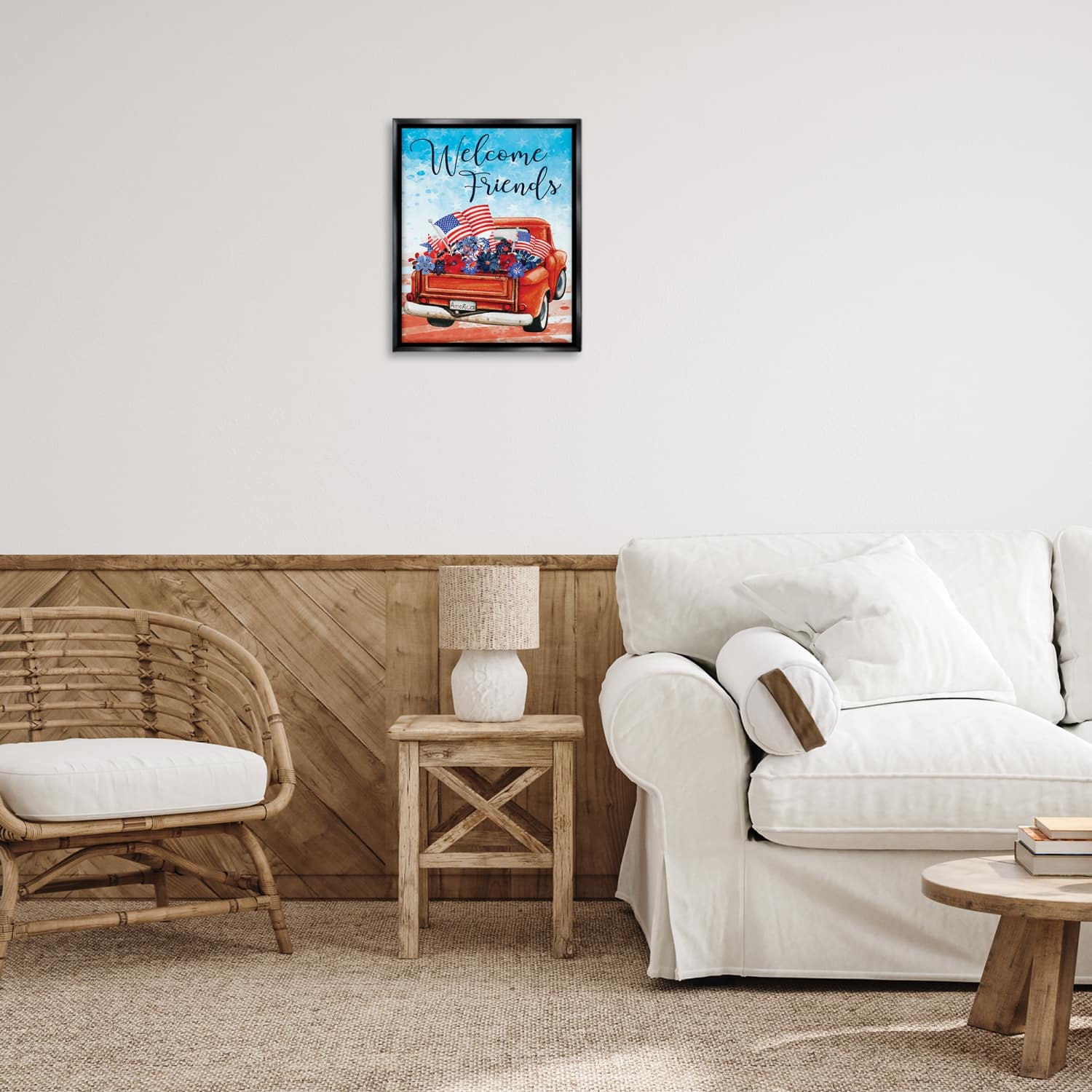 Stupell Industries Welcome Friends Americana Pickup Truck Floater Framed Art