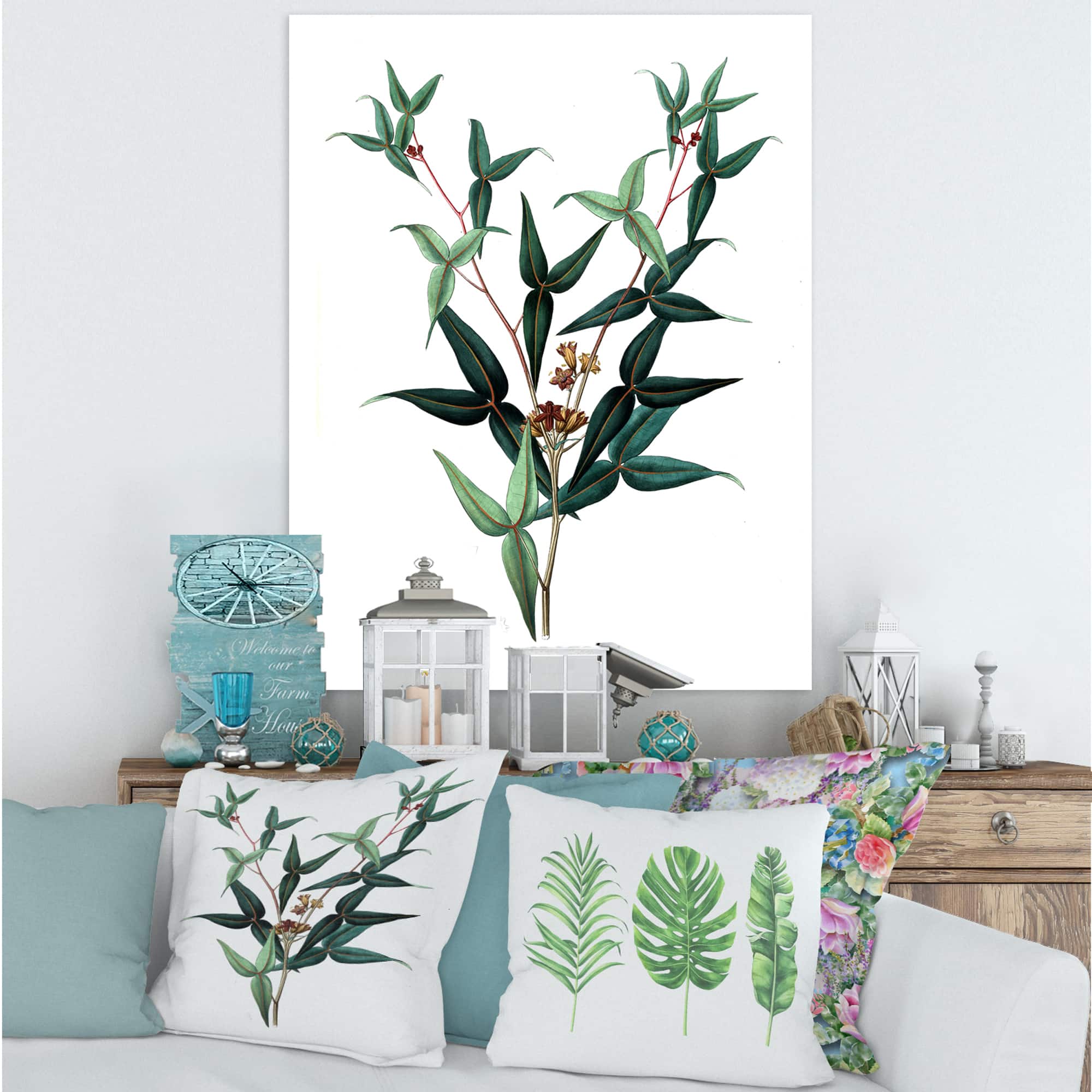 Designart - Vintage Green Leaves Plants VIII - Traditional Canvas Wall Art Print