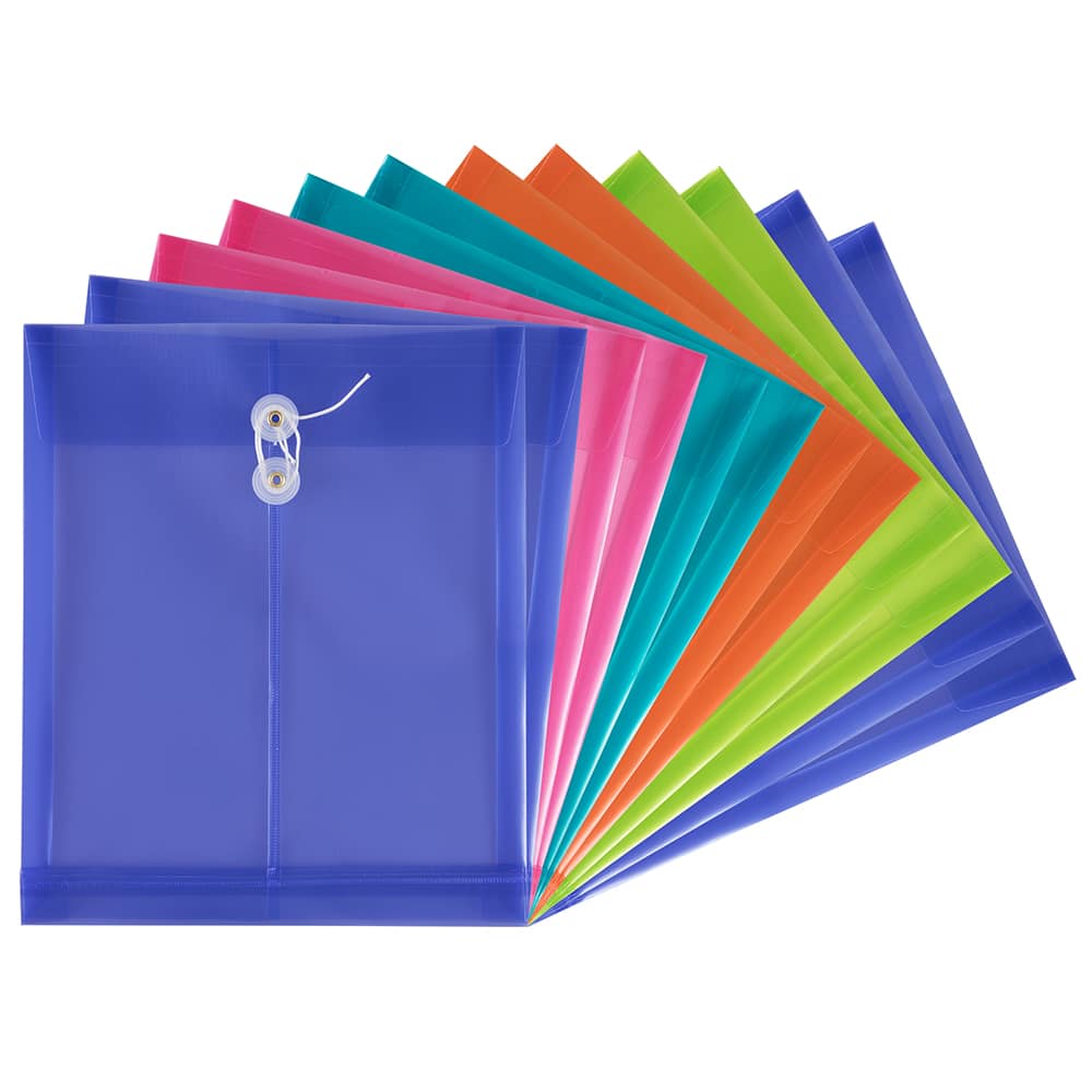 JAM Paper 9.75" x 11.75" Plastic Button & String Tie Closure Envelopes, 12ct.
